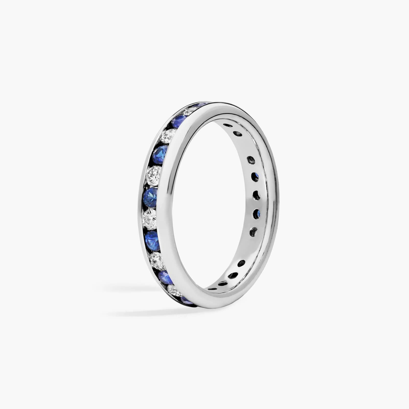 Channel Set Alternating Diamond and Sapphire Wedding Ring With 0.5 CTW Diamonds In Platinum (3.50mm)