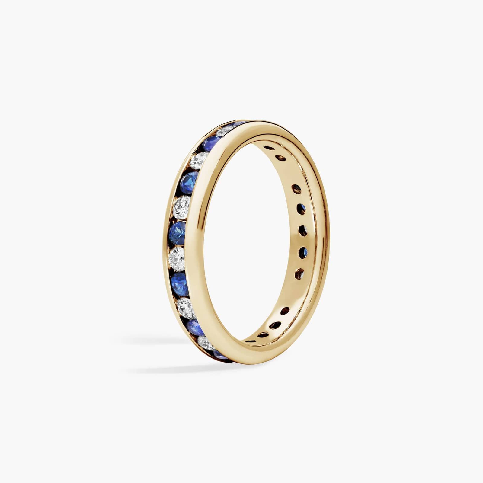 Channel Set Alternating Diamond and Sapphire Wedding Ring With 0.5 CTW Diamonds In 18K Yellow Gold (3.50mm)