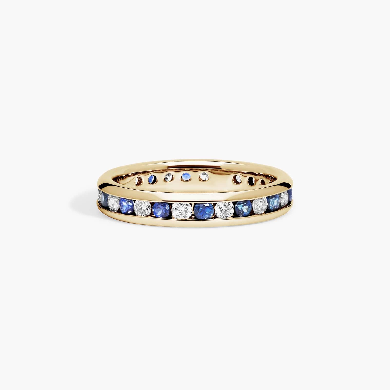Channel Set Alternating Diamond and Sapphire Wedding Ring With