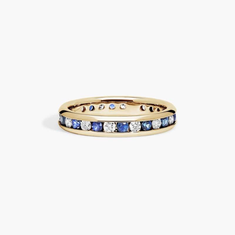 Channel Set Alternating Diamond and Sapphire Wedding Ring With 0.5 CTW Diamonds In 14K Yellow Gold (3.50mm)
