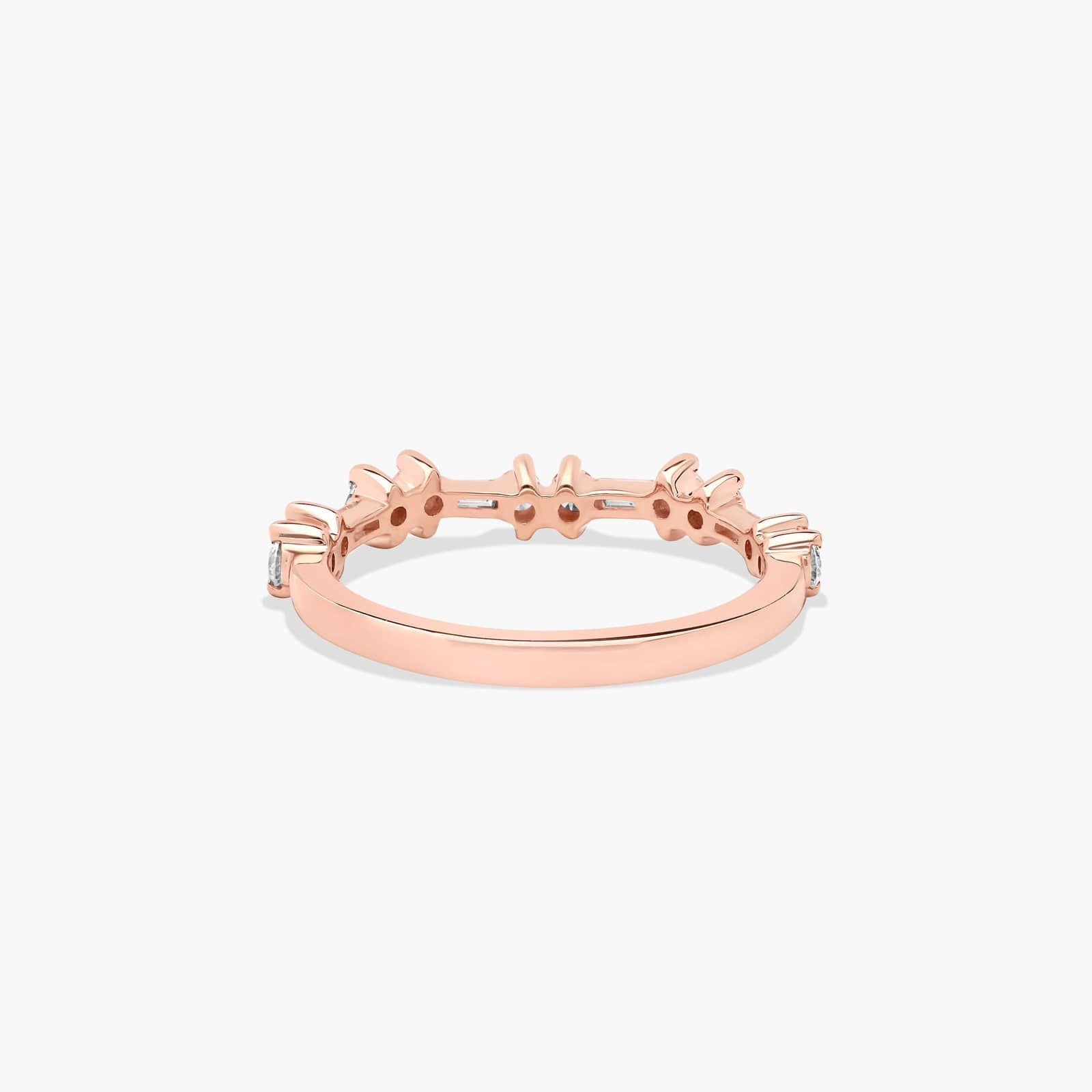 Round and Baguette Diamond Wedding Ring In 14K Rose Gold (1.00mm)