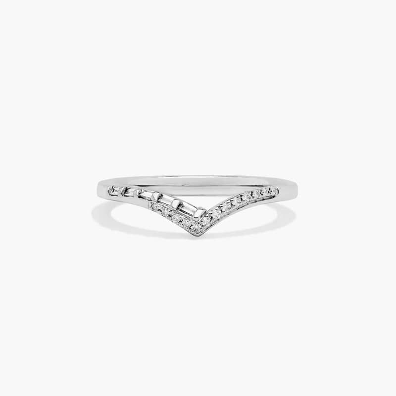 Round and Baguette Pavé V Contour Wedding Ring In 18K White Gold (2.00mm)