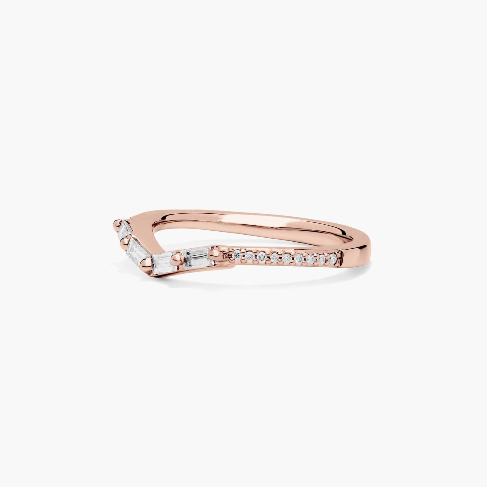 Chevron Curved Insert Diamond Wedding Ring In 14K Rose Gold (2.00mm)
