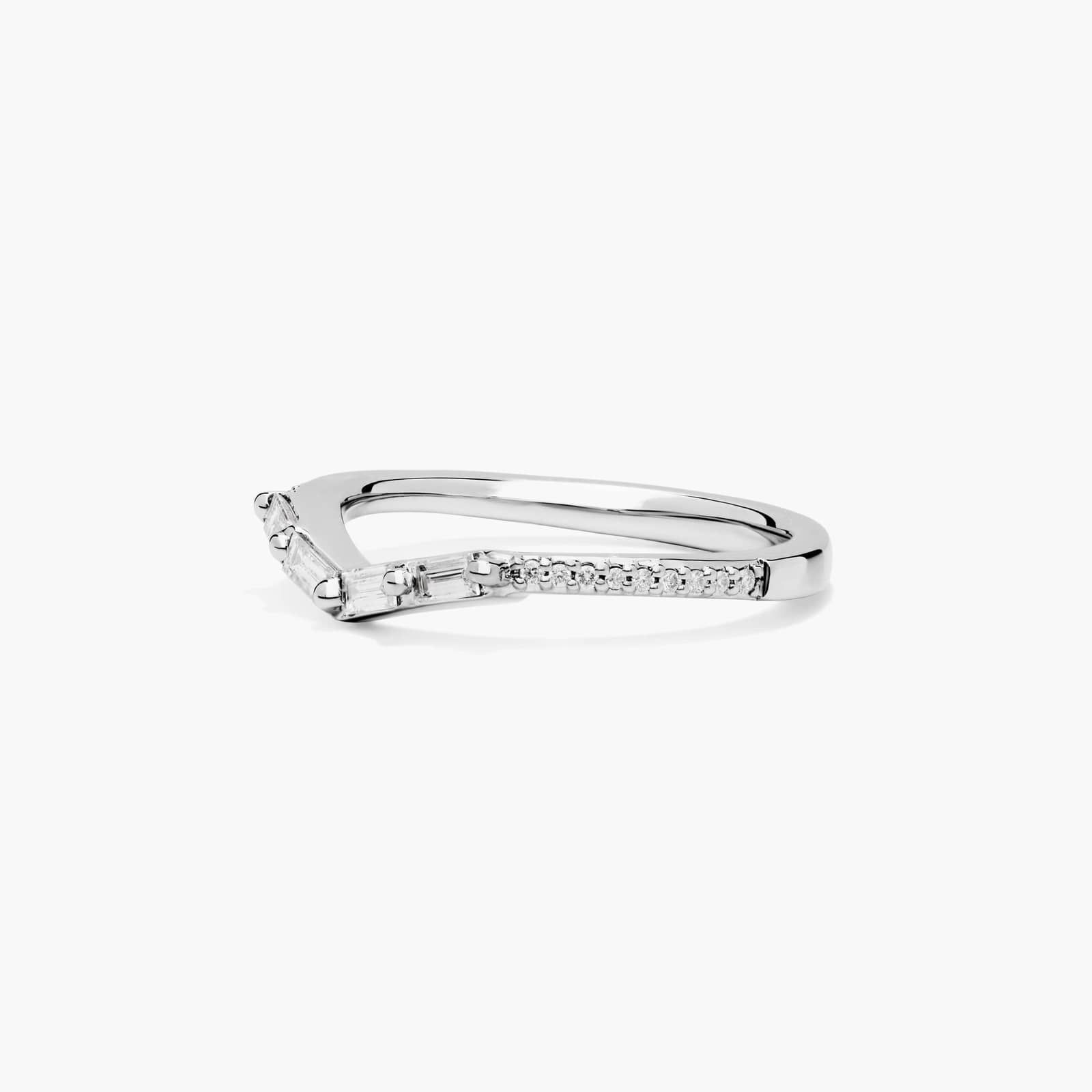 Chevron Curved Insert Diamond Wedding Ring In 14K White Gold (2.00mm)