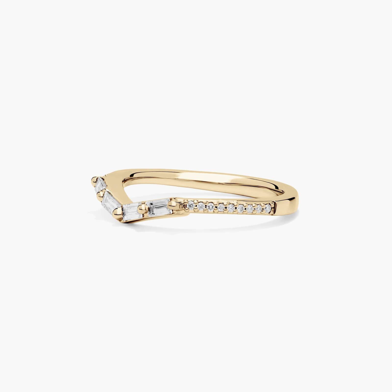 Chevron Curved Insert Diamond Wedding Ring In 14K Yellow Gold (2.00mm)