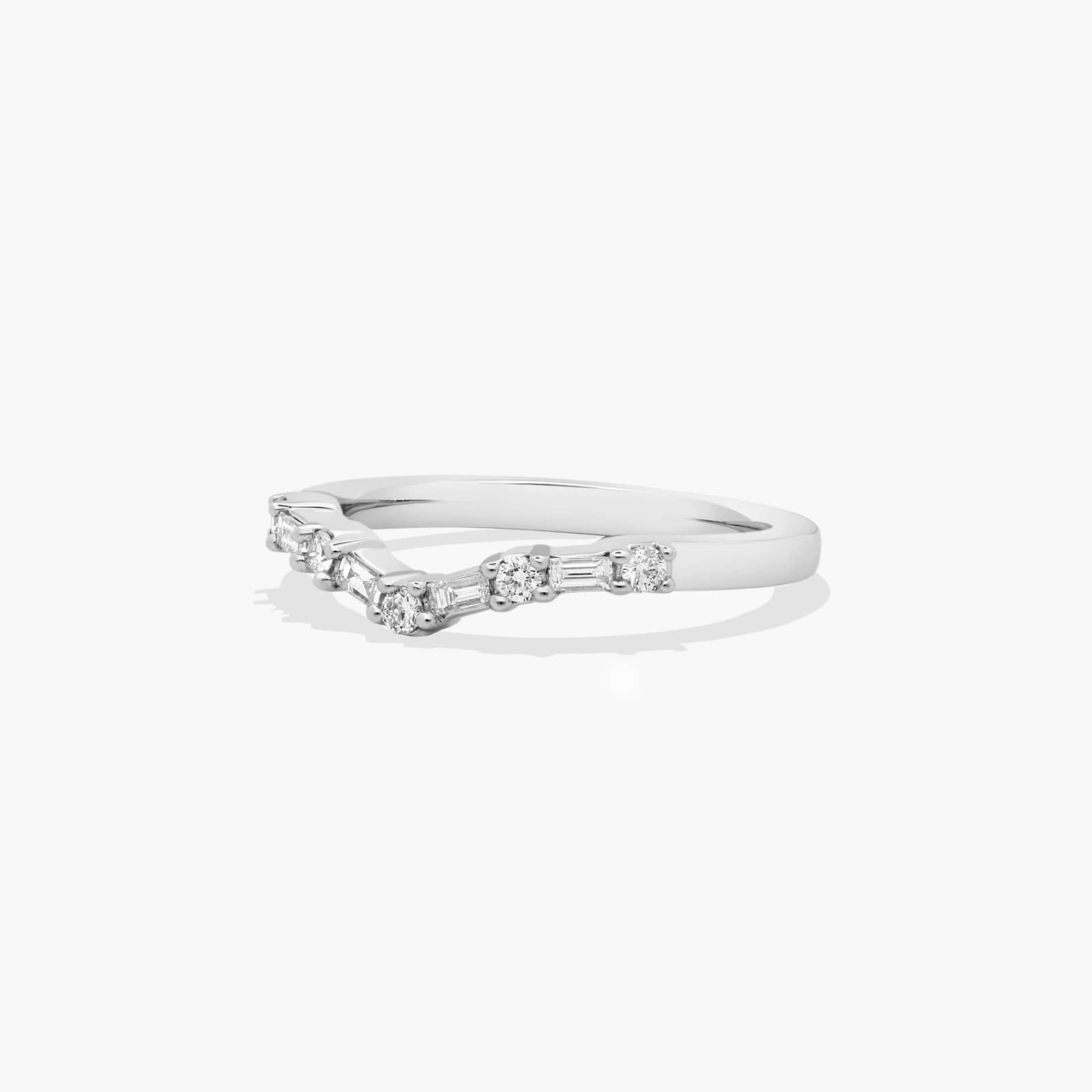 Chevron Curved Diamond Wedding Ring In 14K White Gold (2.00mm)