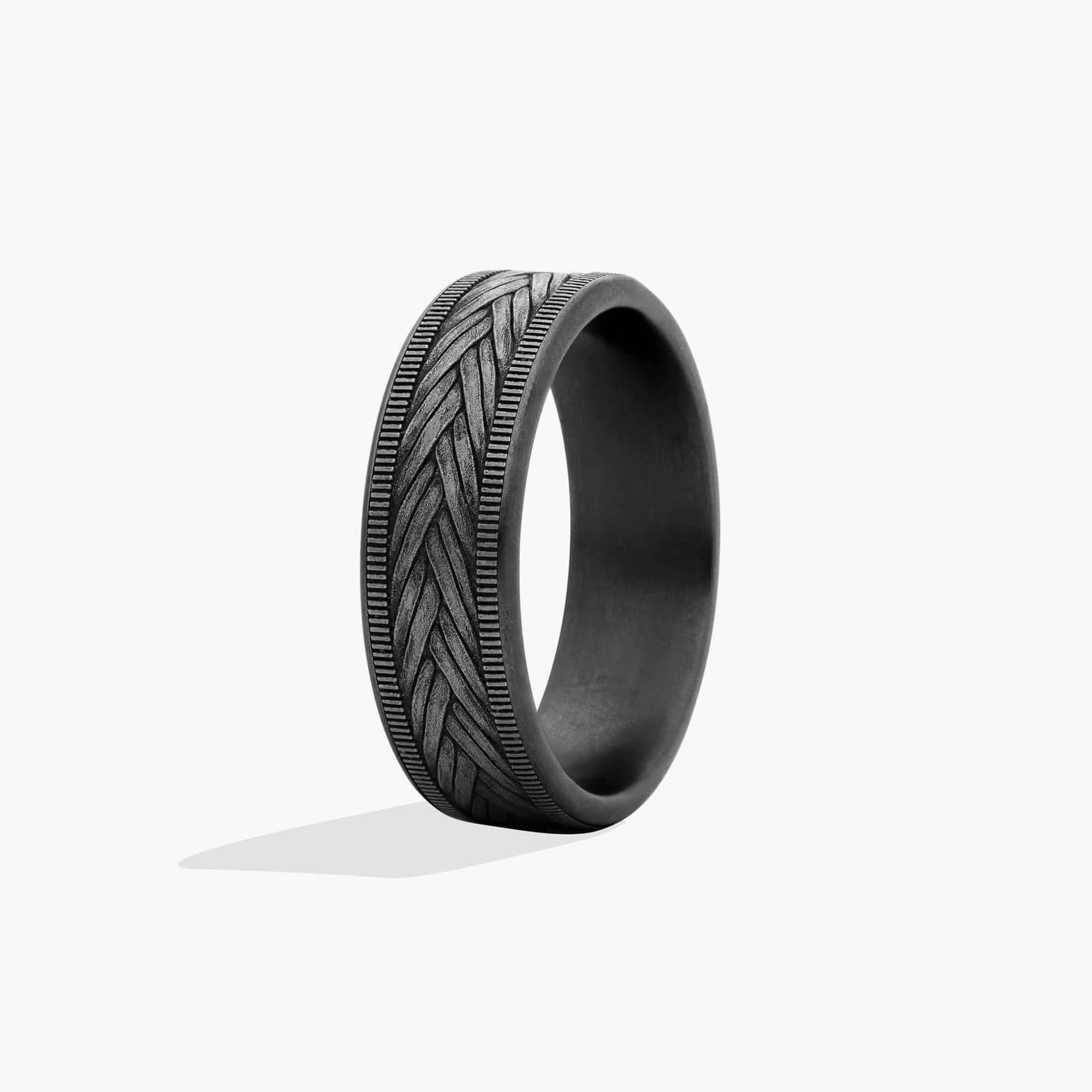 Grey Wheat Weave And Milgrain Pattern Men's Wedding Band In Tantalum (7.00mm)