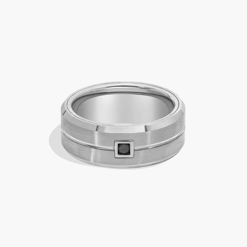 Single Black Diamond Wedding Ring in White Tungsten Carbide (9 mm, 1/10 ct. tw.)