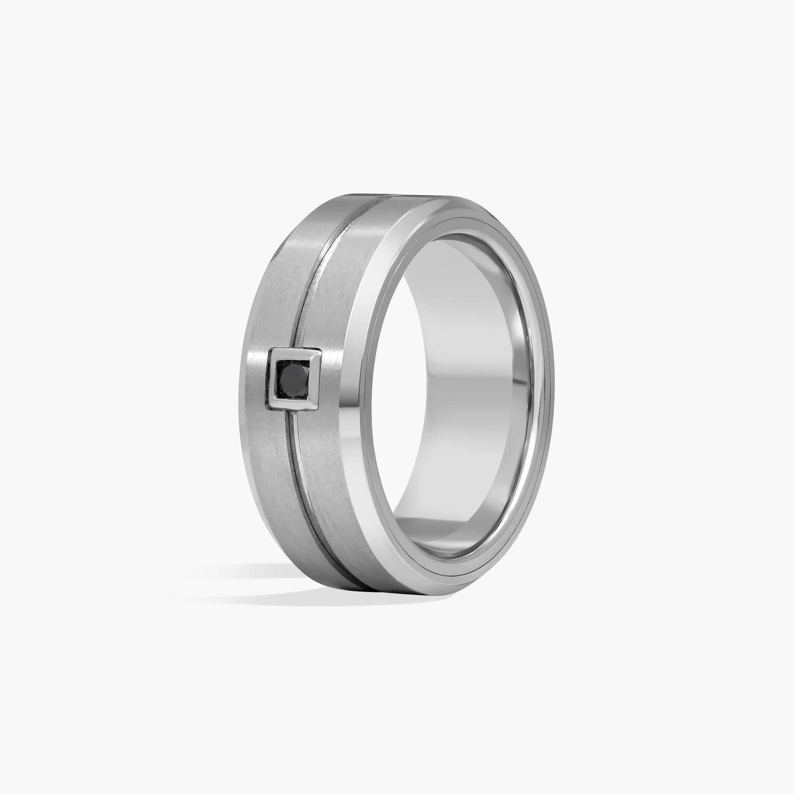 Single Black Diamond Wedding Ring in White Tungsten Carbide (9 mm, 1/10 ct. tw.)