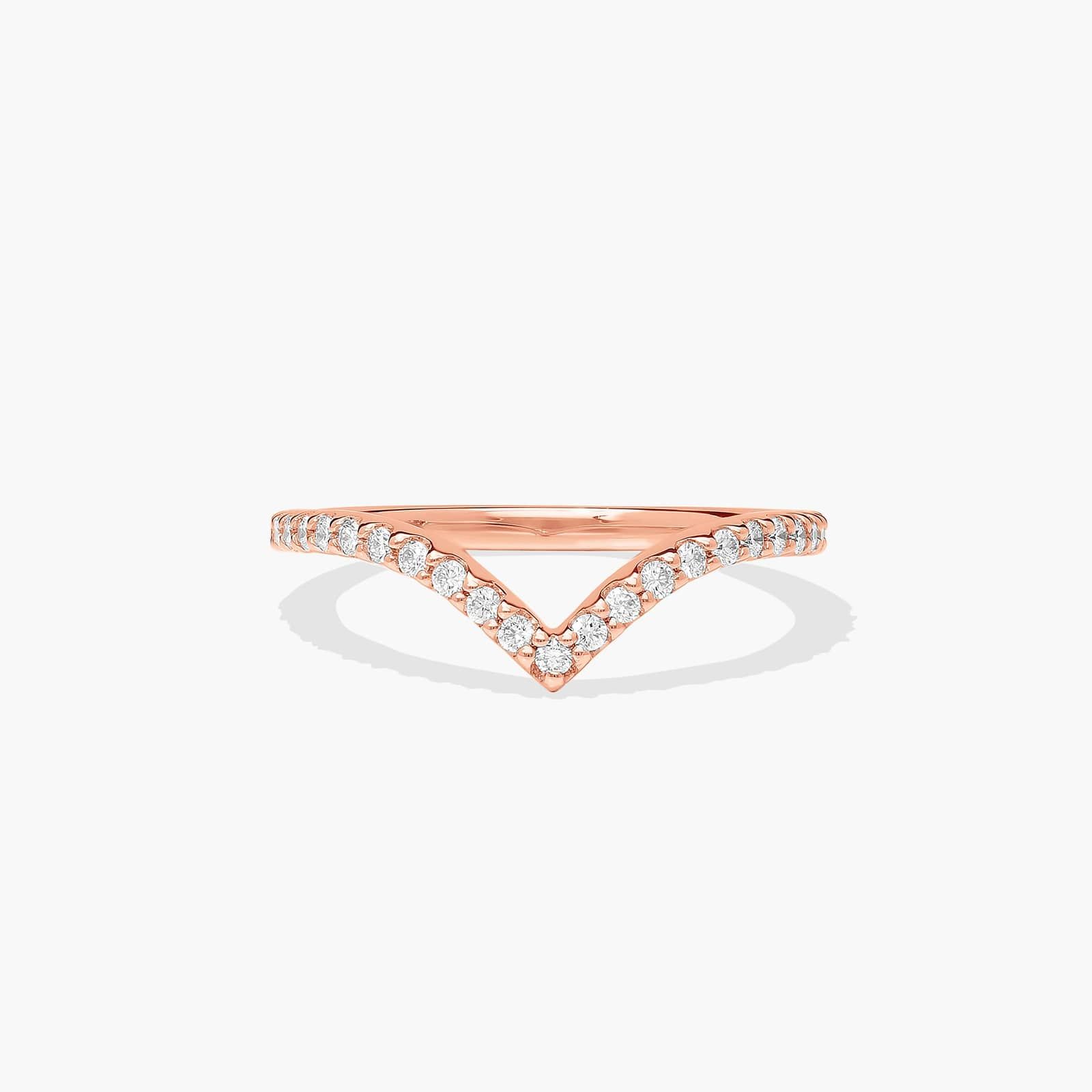 V-Shaped Diamond Wedding Ring In 14K Rose Gold