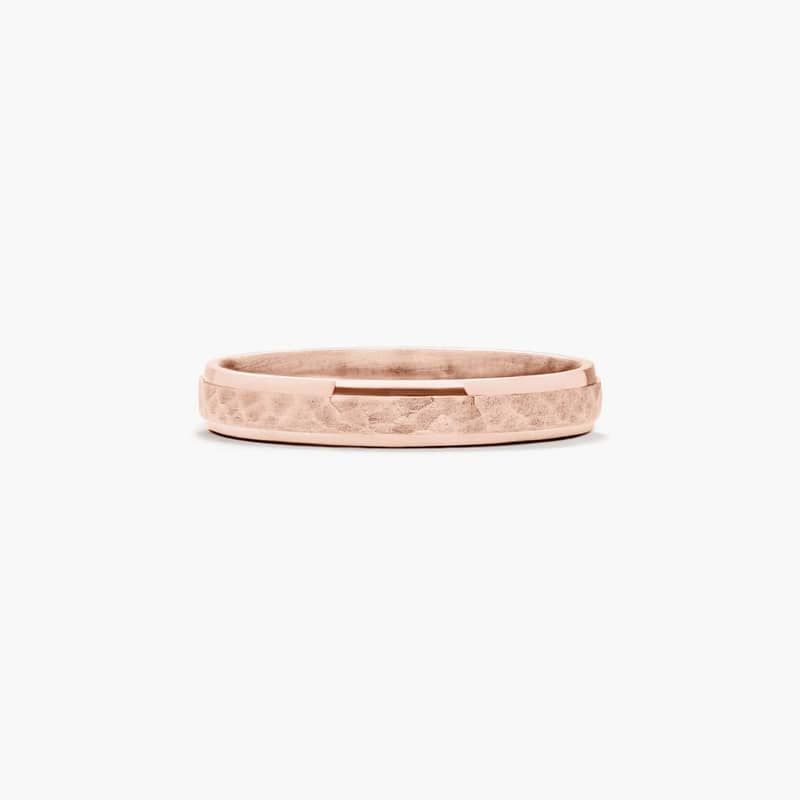 Comfort Fit Hammered Men's Wedding Band In 14K Rose Gold (4.00mm)