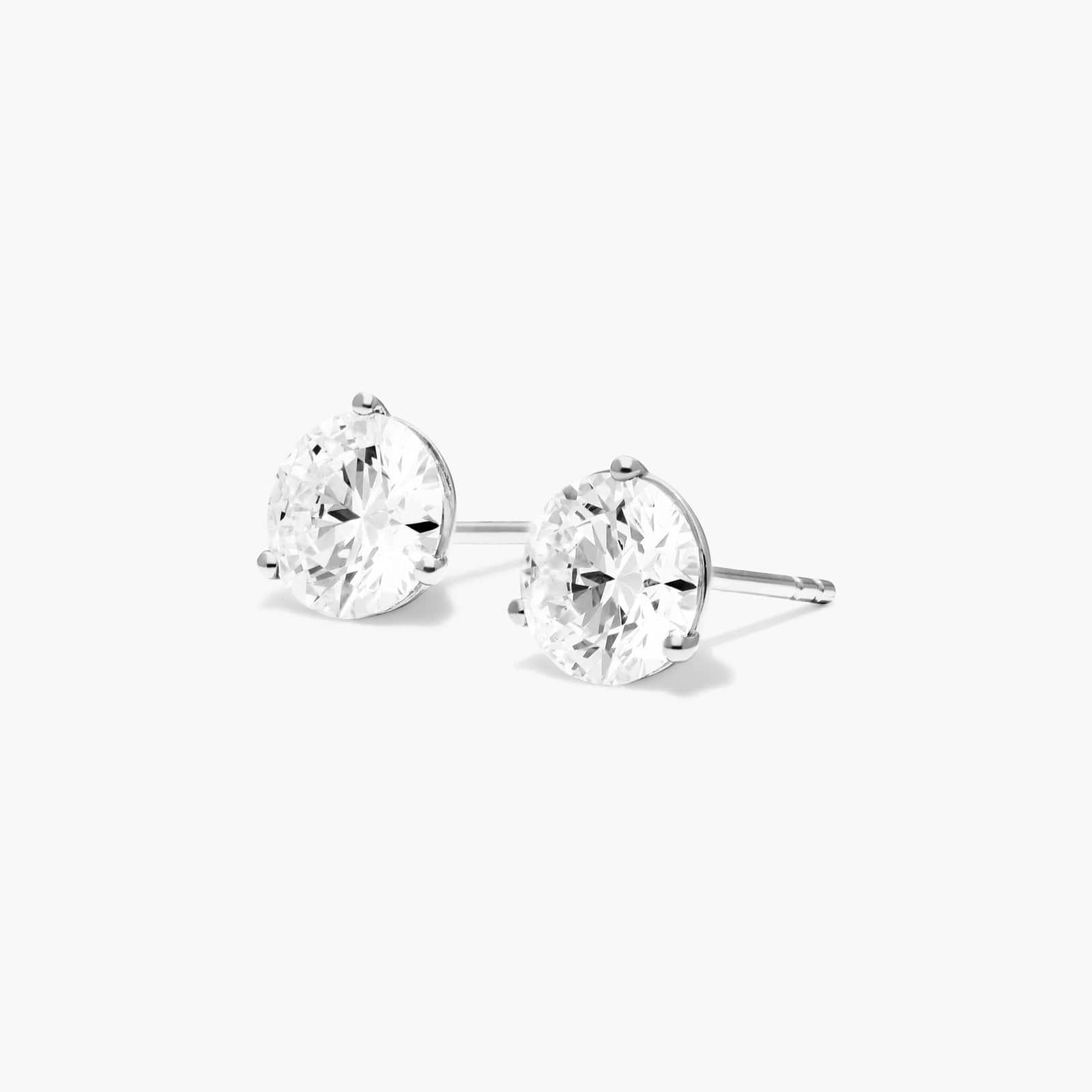 14K White Gold Three Prong Martini Round Brilliant Diamond Stud Earrings (2.00 CTW - F-G / VS1-VS2)