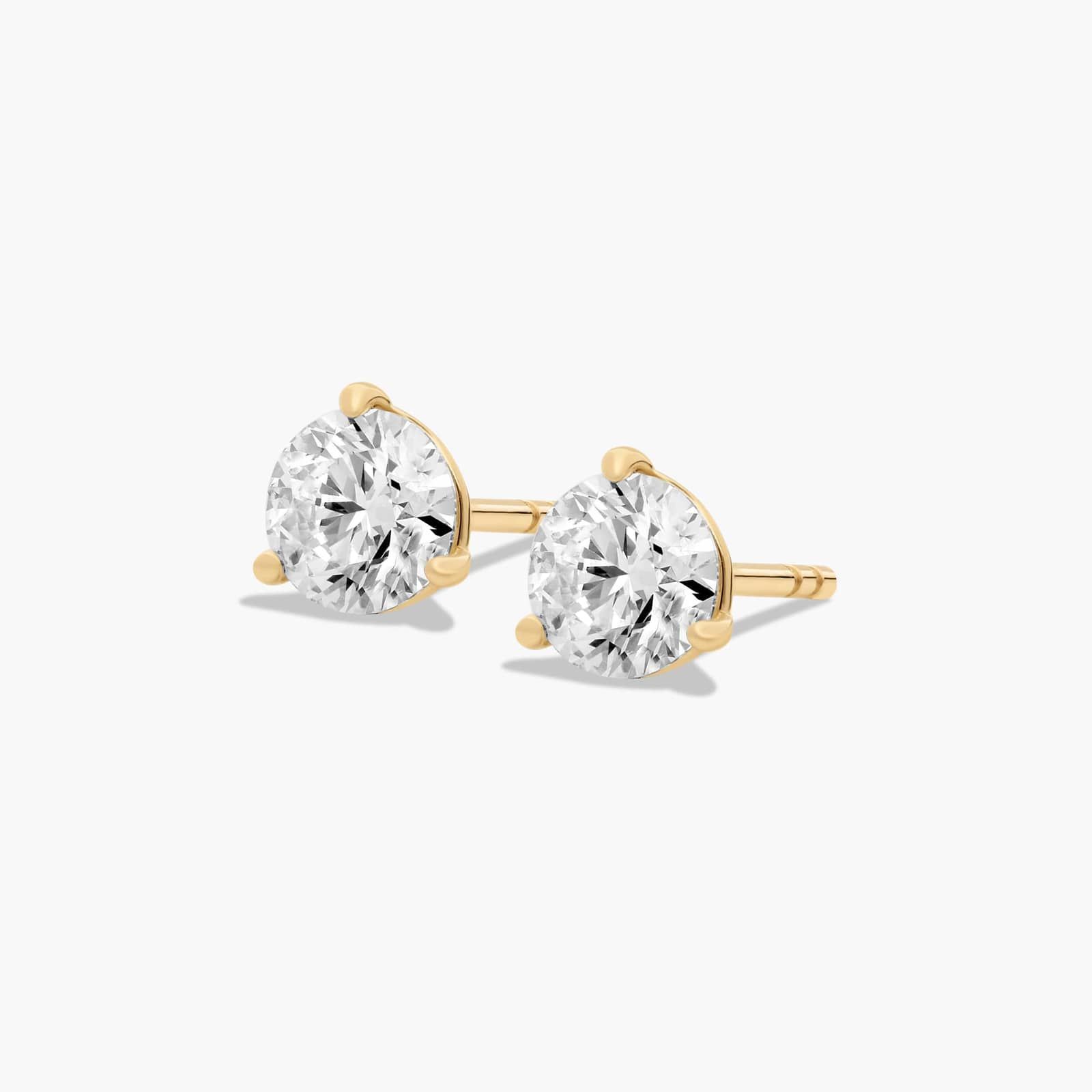 14K Yellow Gold Three Prong Martini Round Brilliant Diamond Stud Earrings (1.00 CTW - F-G / VS1-VS2)