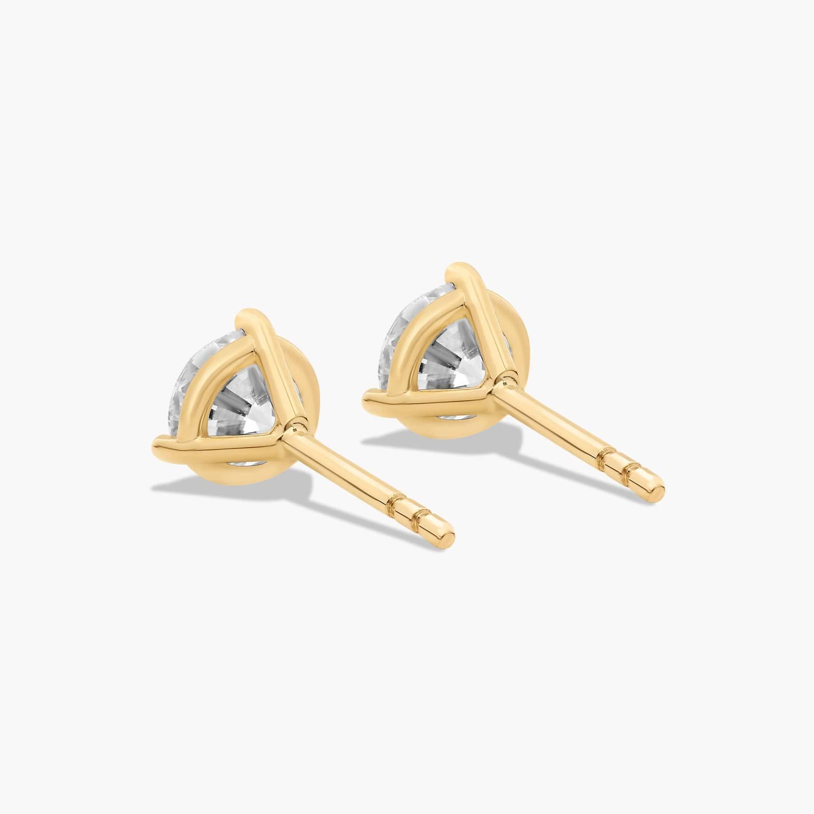 14K Yellow Gold Three Prong Martini Round Brilliant Diamond Stud Earrings (1.00 CTW - F-G / VS1-VS2)