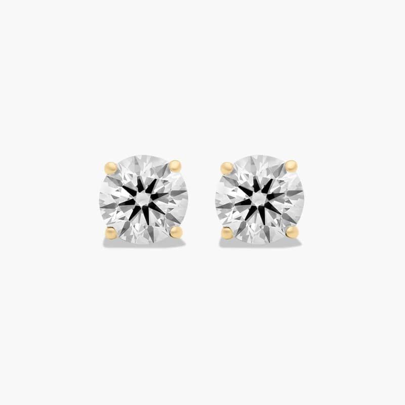 14K Yellow Gold Four Prong Round Brilliant Diamond Stud Earrings (1.50 CTW - F-G / VS1-VS2)