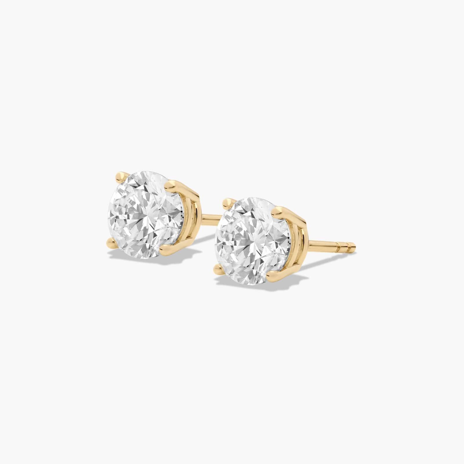 14K Yellow Gold Four Prong Round Brilliant Diamond Stud Earrings (2.00 CTW - F-G / VS1-VS2)