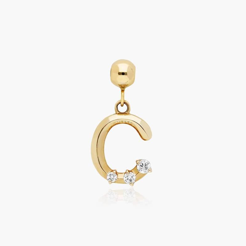 C Initial Lab-Grown Diamond Charm In 14K Yellow Gold
