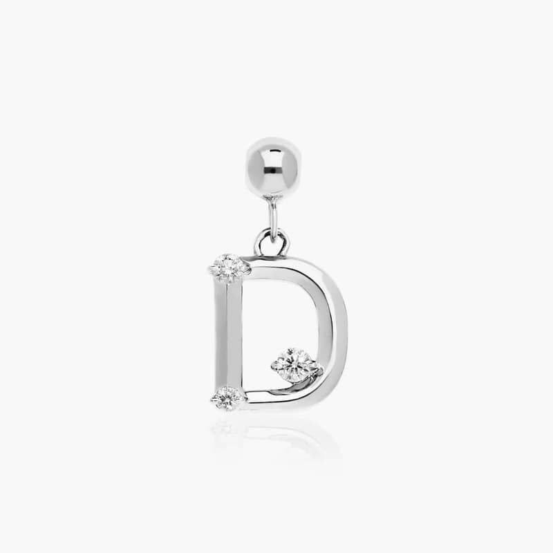 D Initial Lab-Grown Diamond Charm In 14K White Gold
