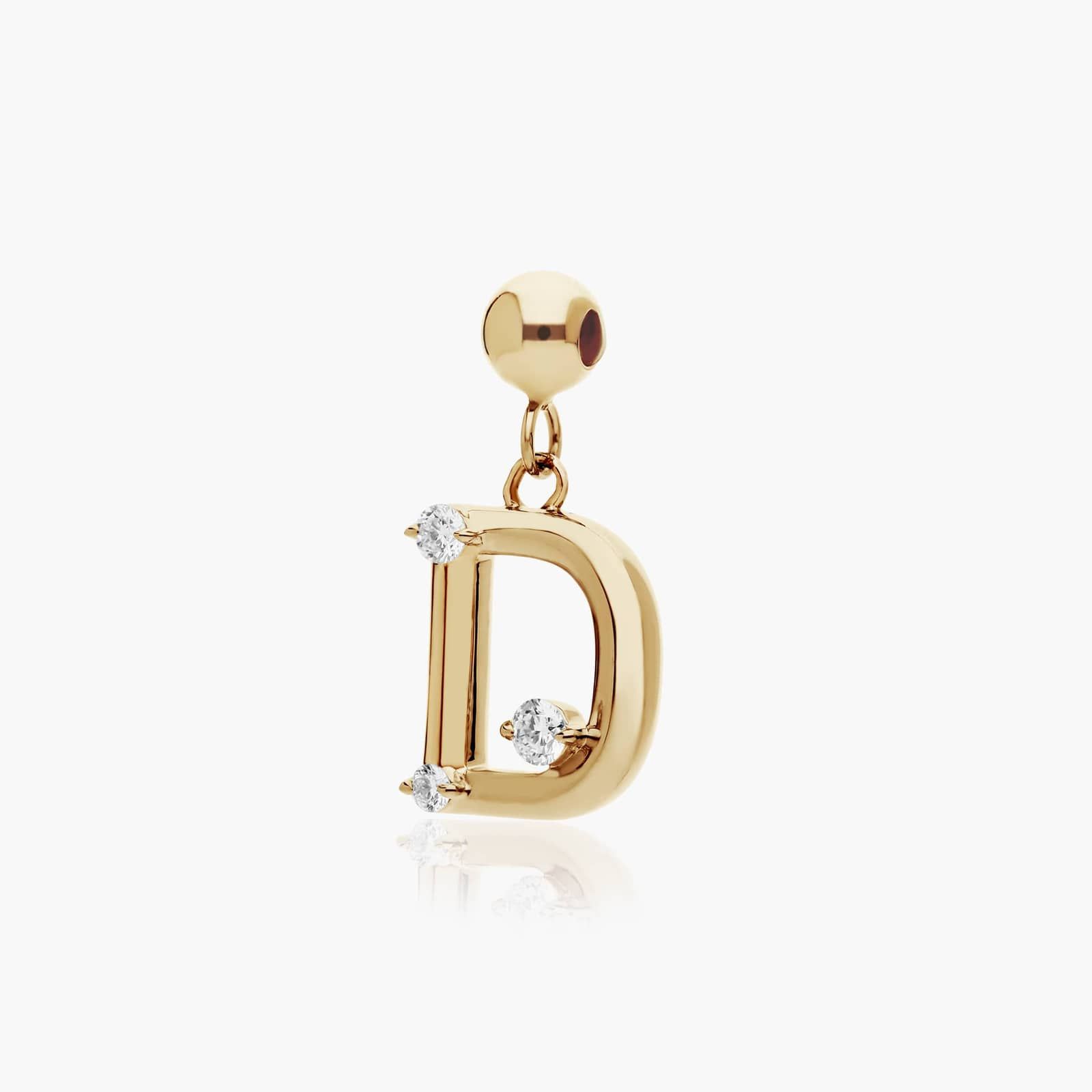 D Initial Lab-Grown Diamond Charm In 14K Yellow Gold