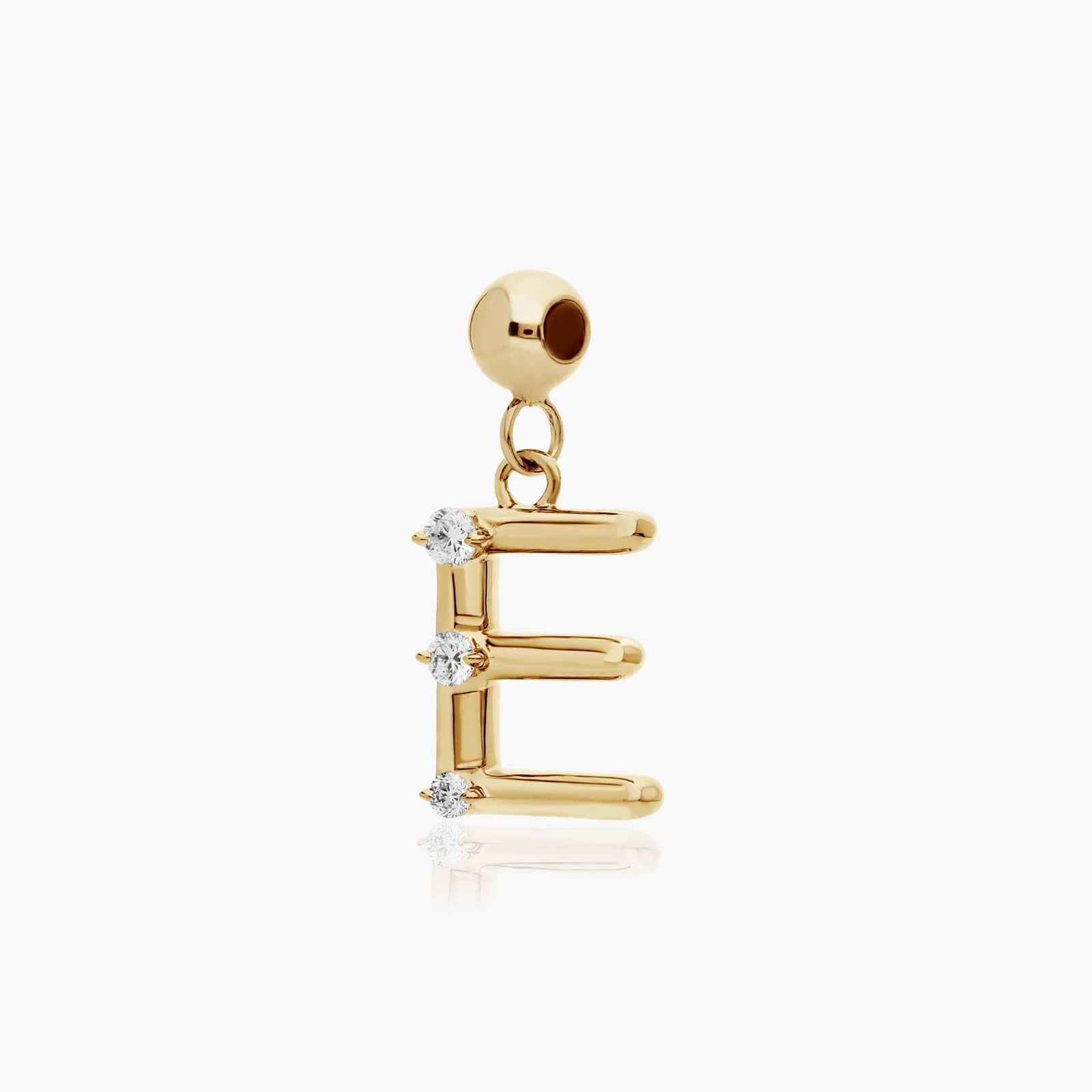 E Initial Lab-Grown Diamond Charm In 14K Yellow Gold