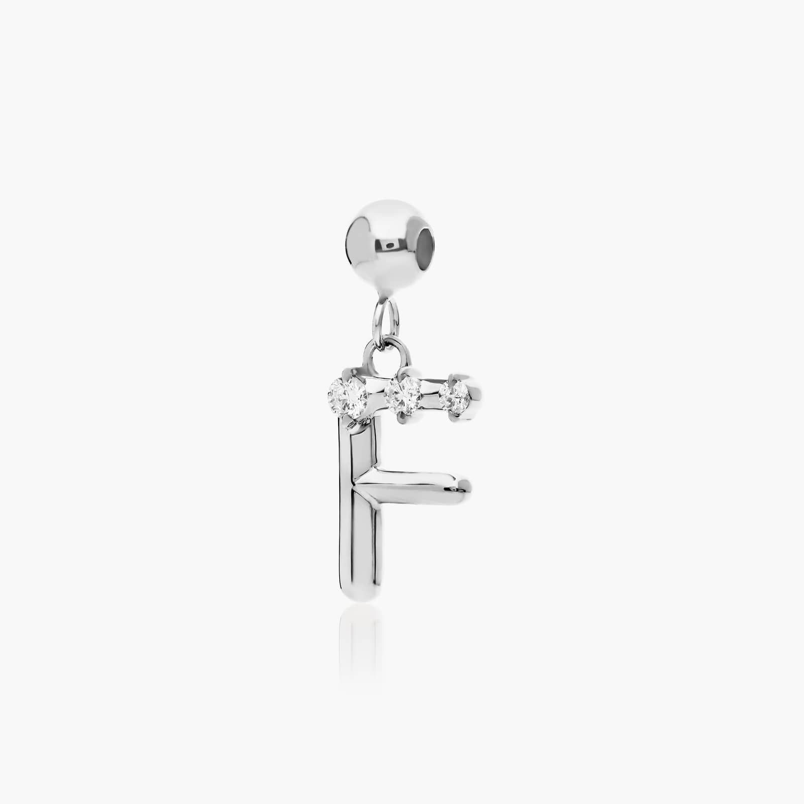 F Initial Lab-Grown Diamond Charm In 14K White Gold