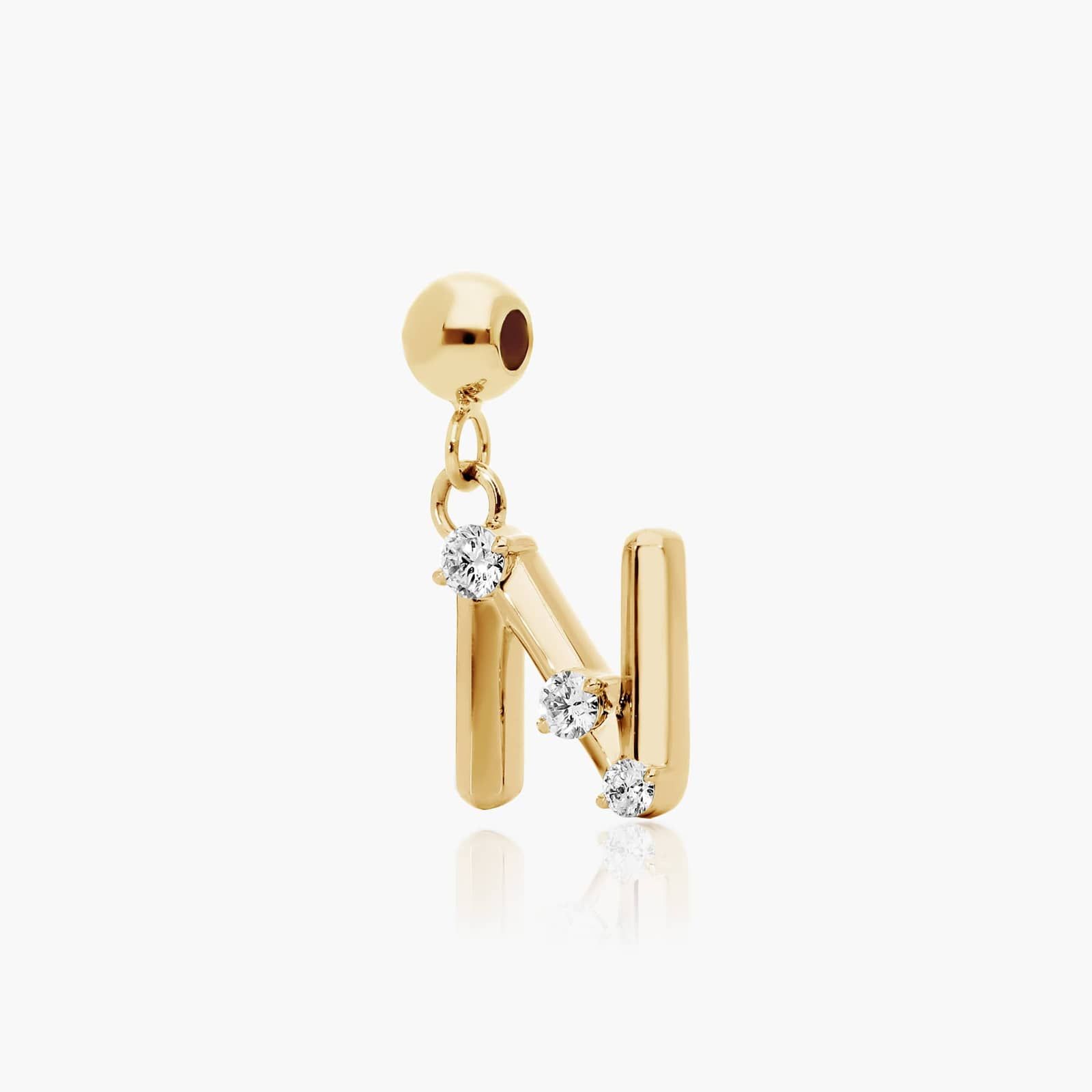 N Initial Lab-Grown Diamond Charm In 14K Yellow Gold