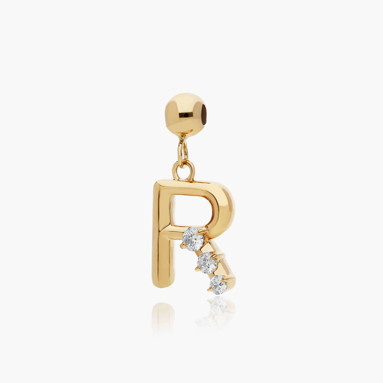 R Initial Lab-Grown Diamond Charm In 14K Yellow Gold