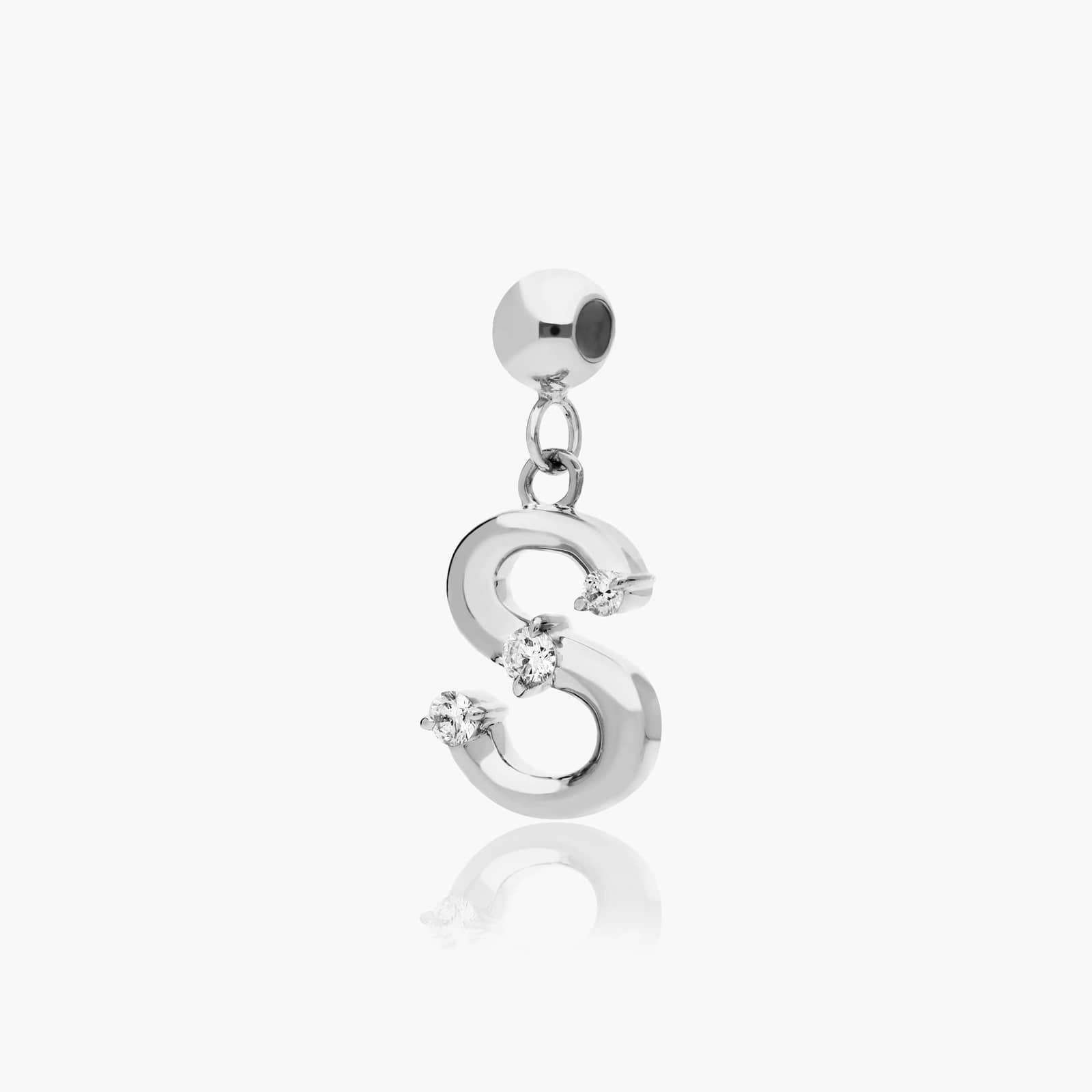 S Initial Lab-Grown Diamond Charm In 14K White Gold