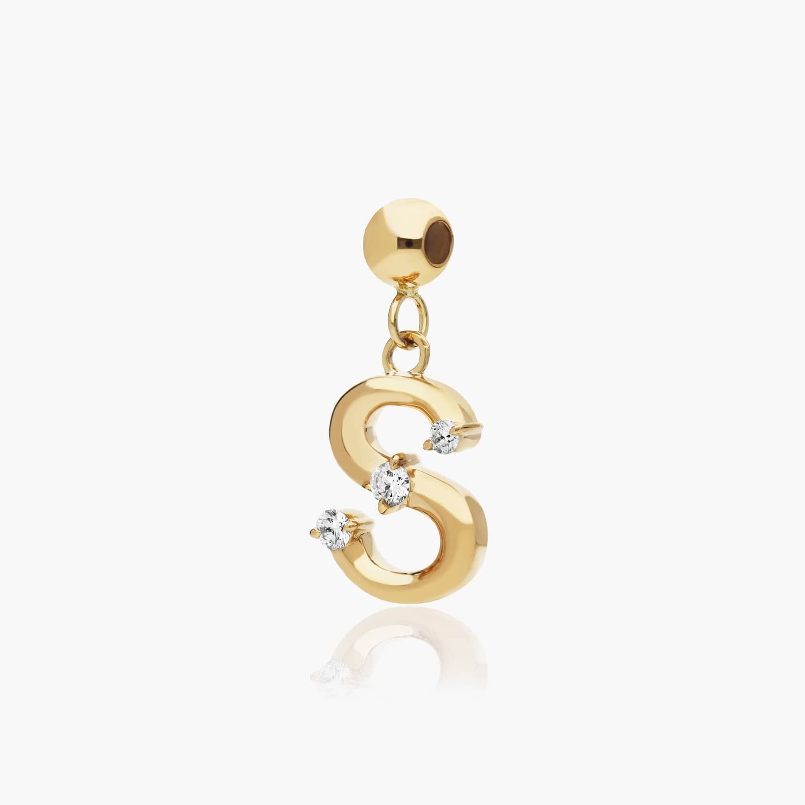 S Initial Lab-Grown Diamond Charm In 14K Yellow Gold