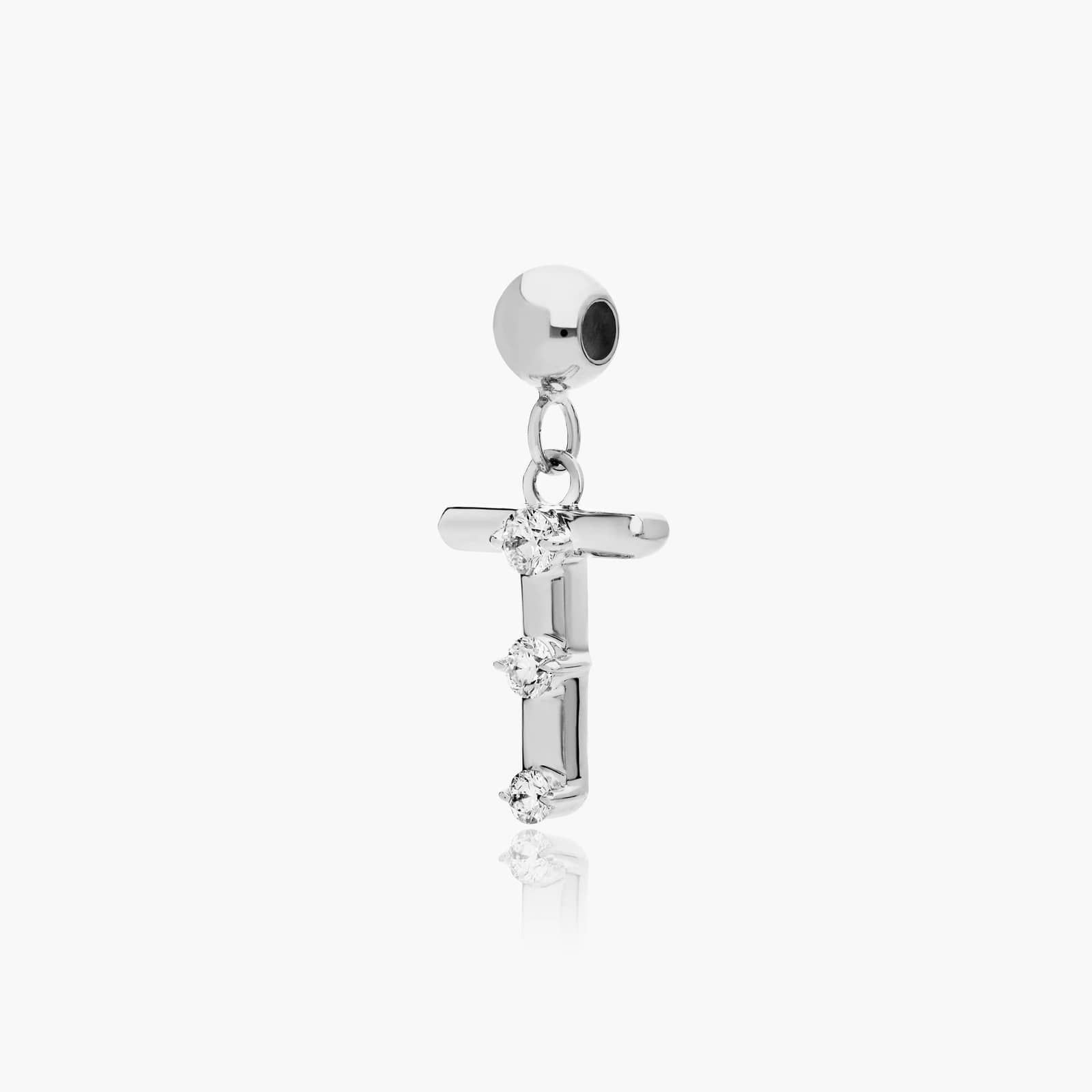 T Initial Lab-Grown Diamond Charm In 14K White Gold