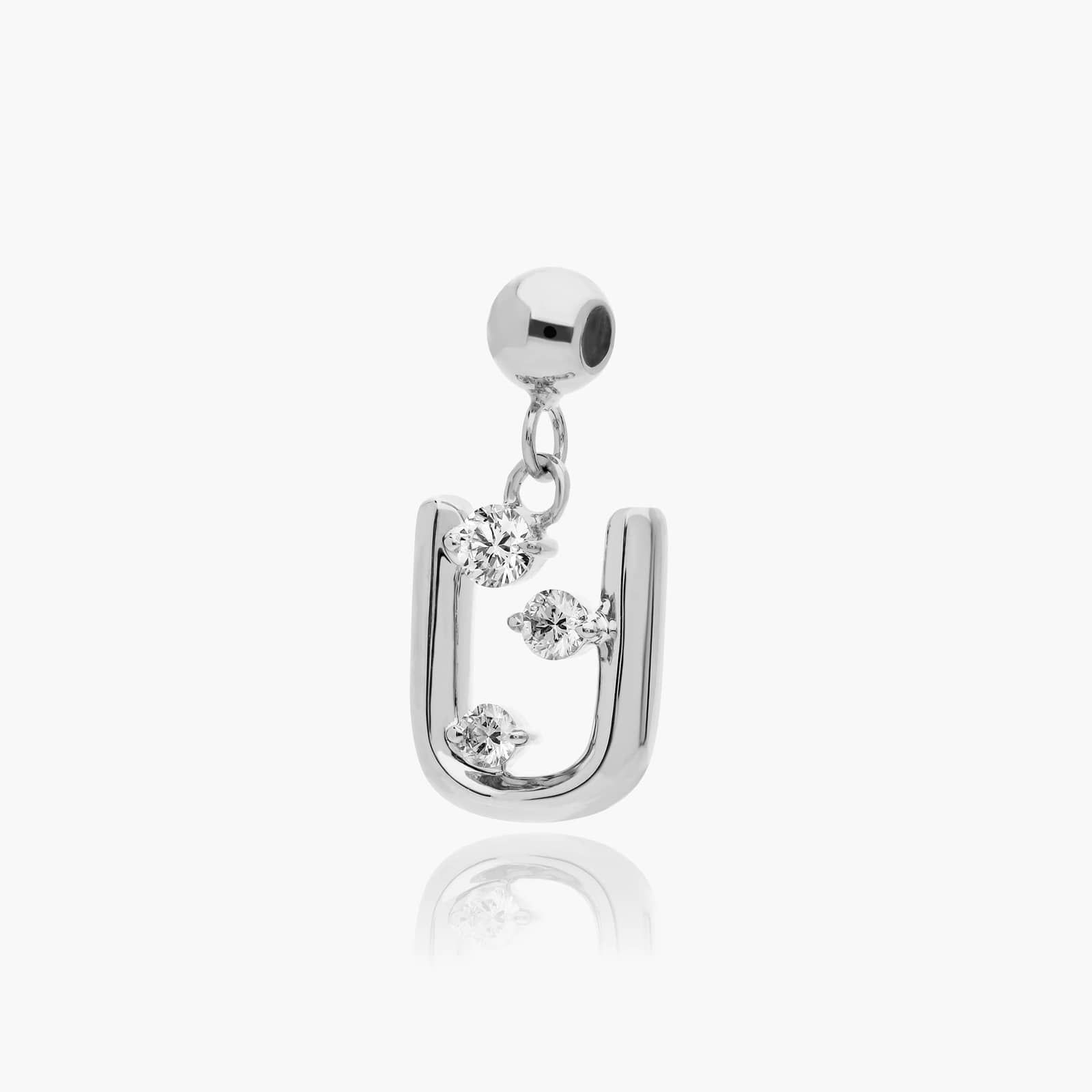 U Initial Lab-Grown Diamond Charm In 14K White Gold