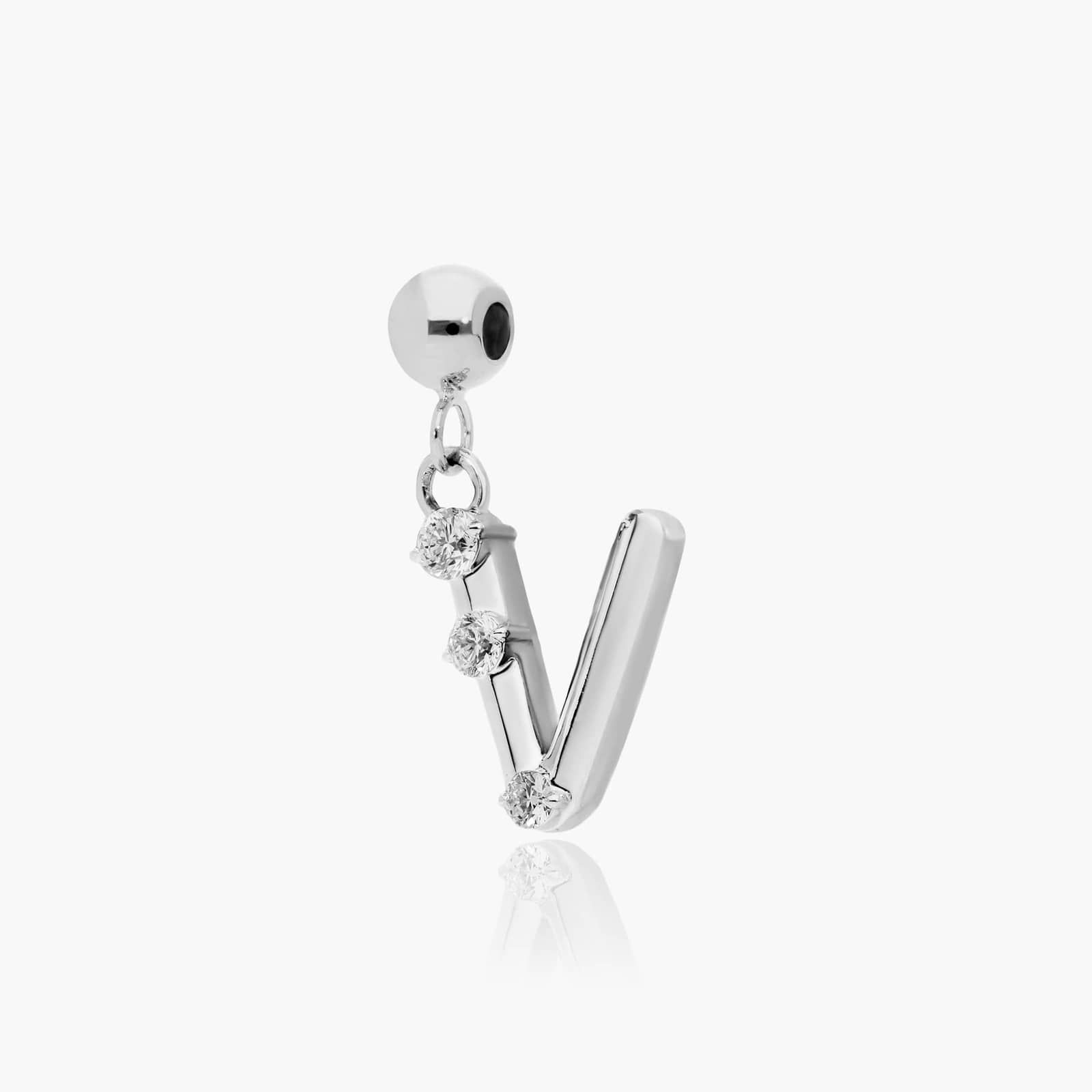 V Initial Lab-Grown Diamond Charm In 14K White Gold