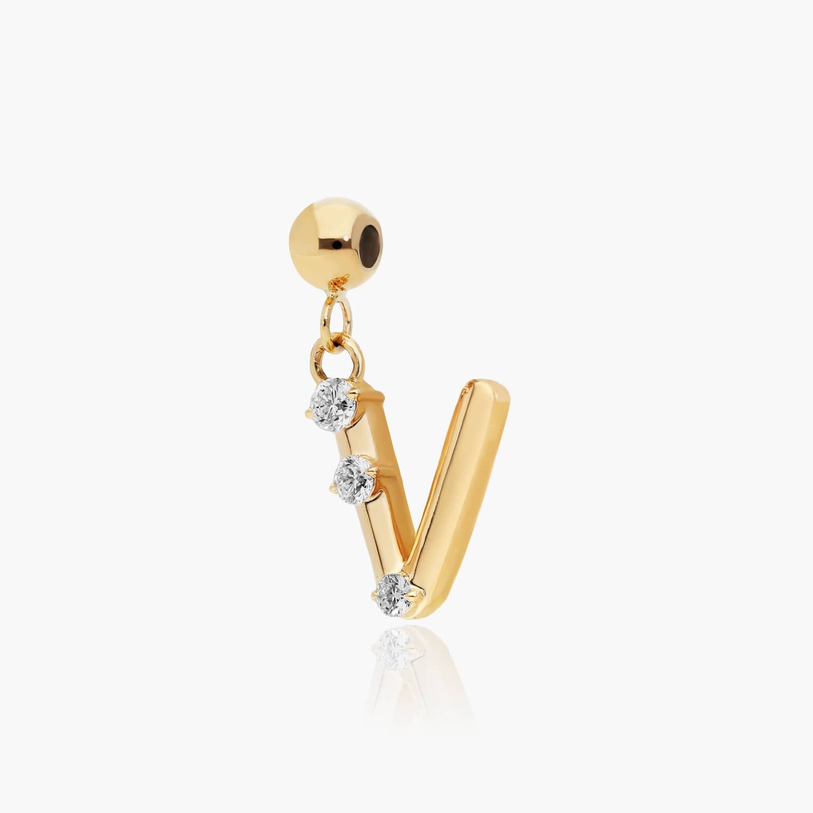 V Initial Lab-Grown Diamond Charm In 14K Yellow Gold