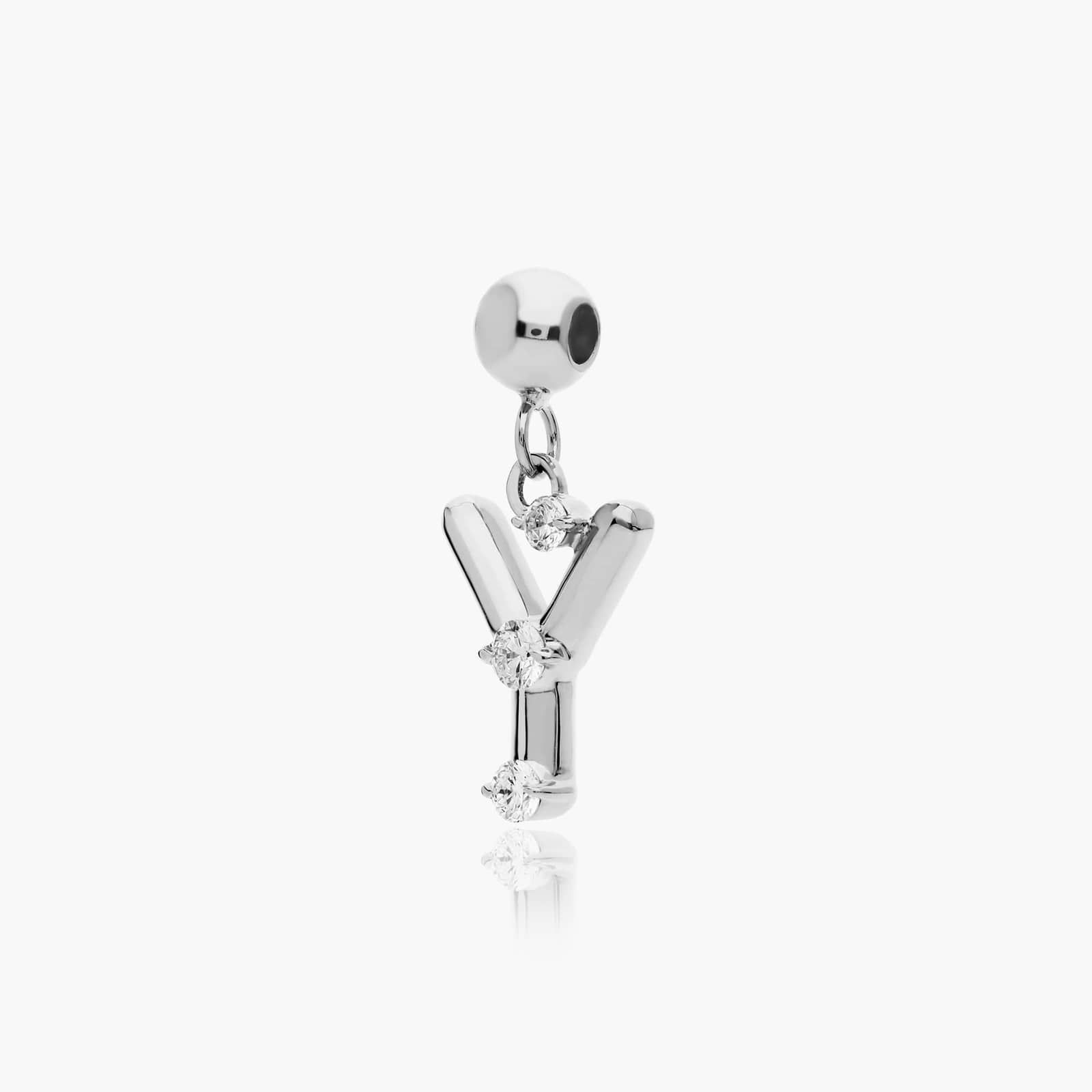 Y Initial Lab-Grown Diamond Charm In 14K White Gold