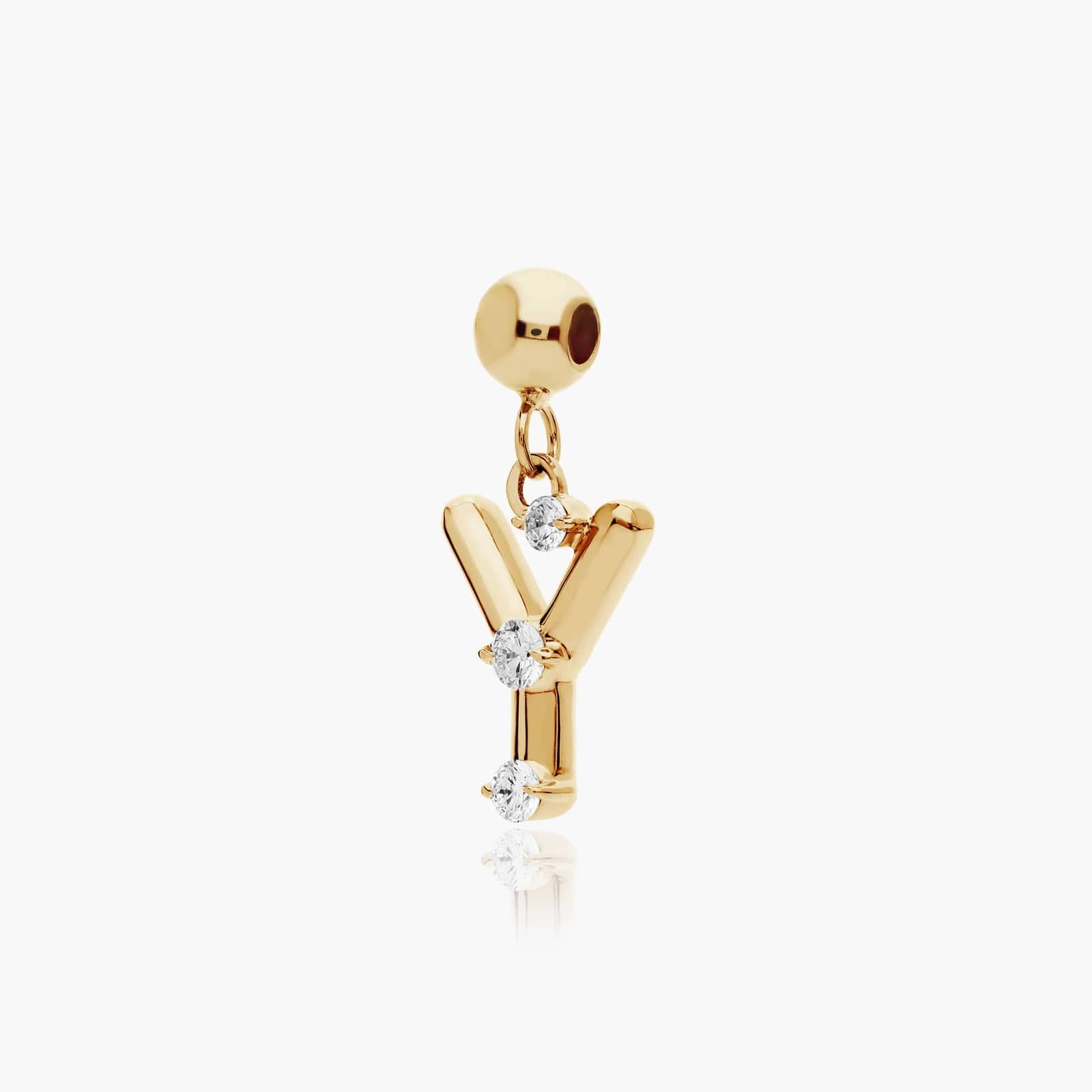 Y Initial Lab-Grown Diamond Charm In 14K Yellow Gold