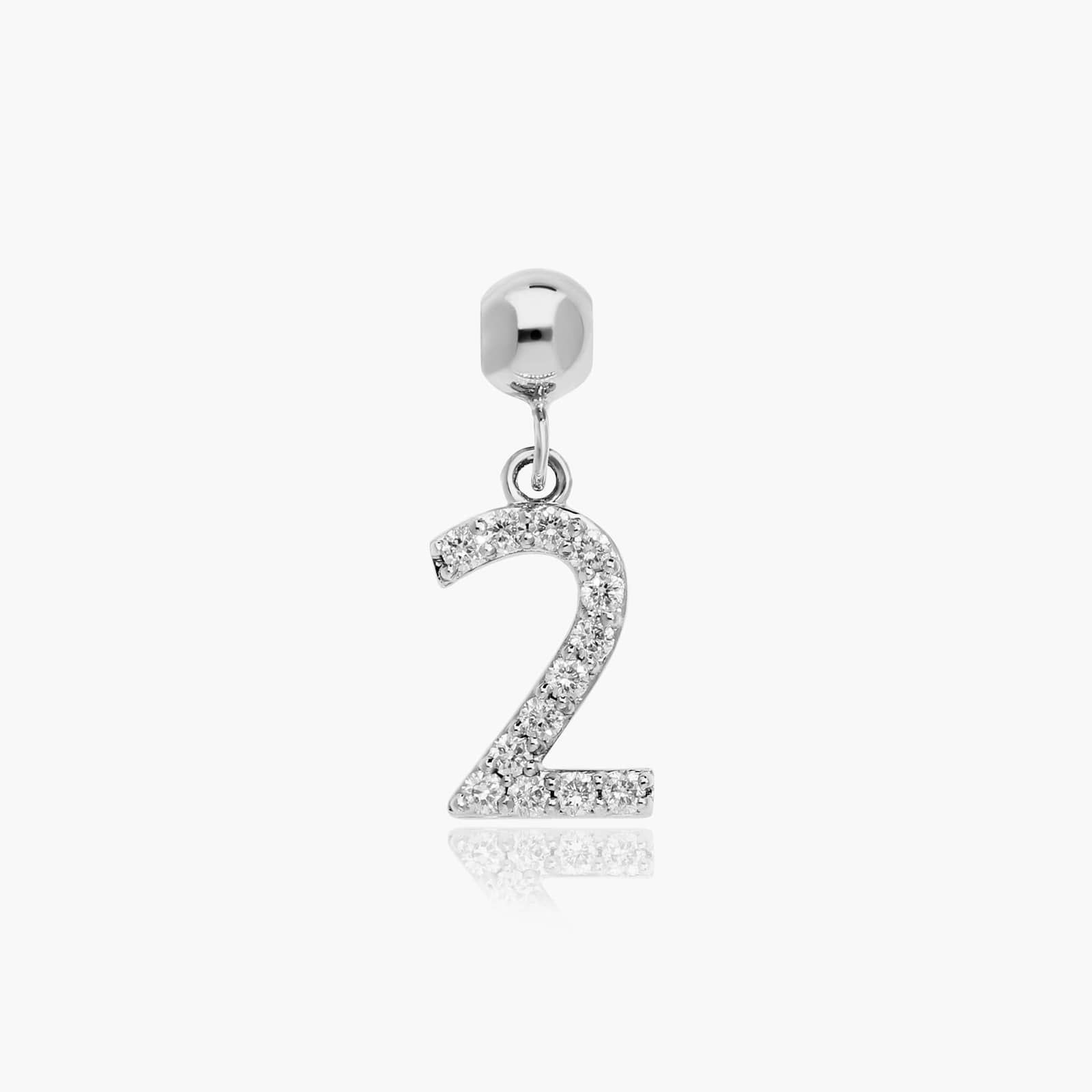 Number 2 Lab-Grown Diamond Charm In 14K White Gold