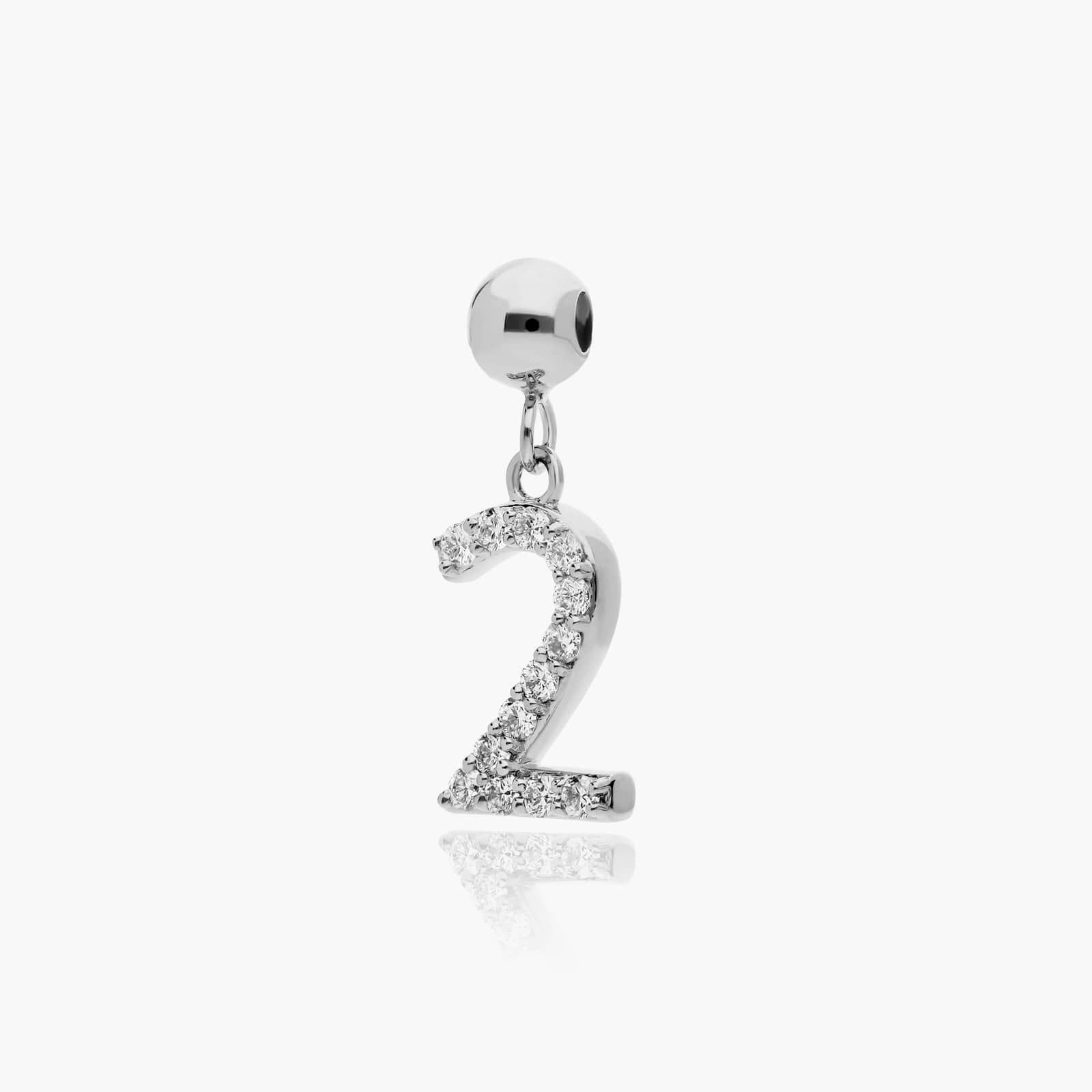 Number 2 Lab-Grown Diamond Charm In 14K White Gold