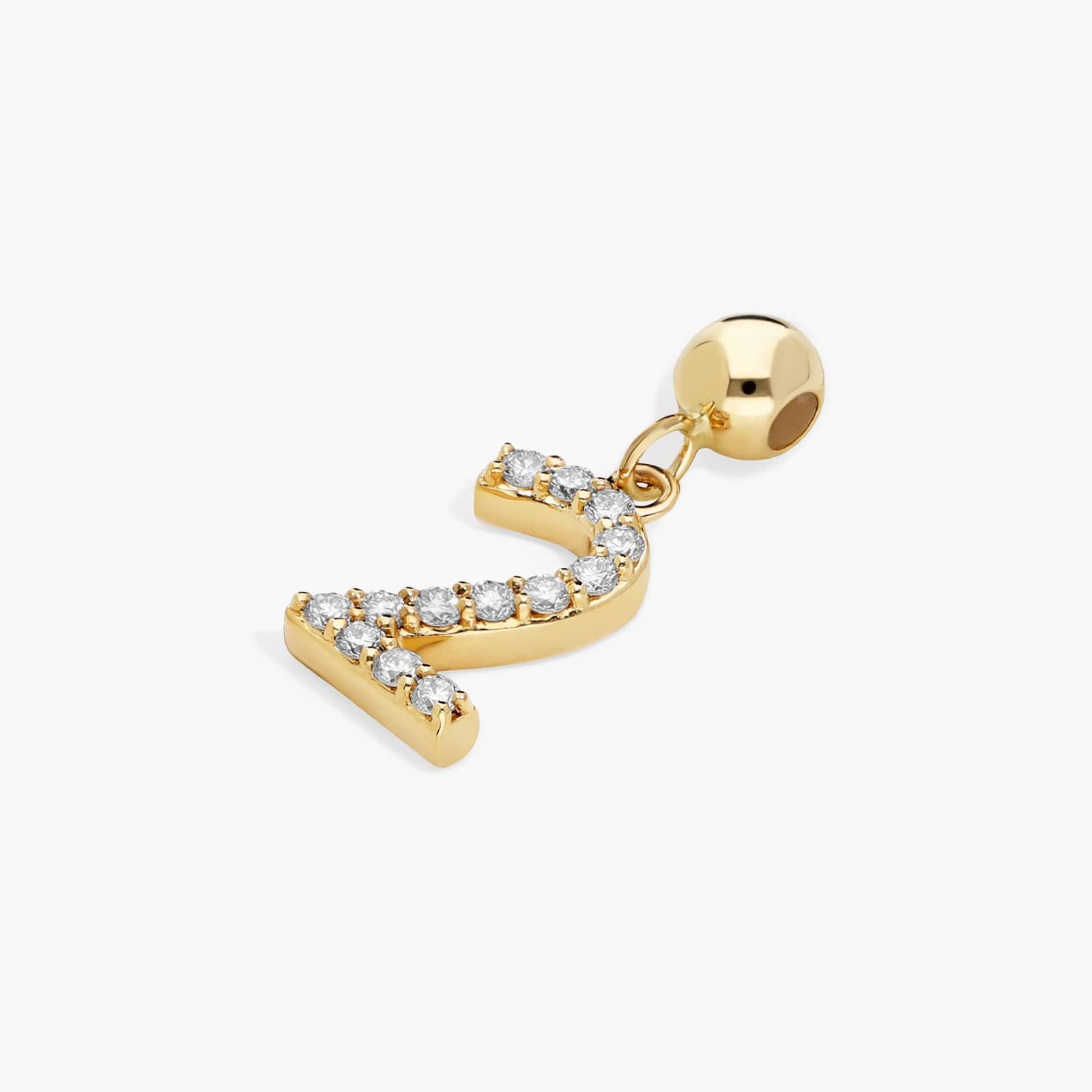 Number 2 Lab-Grown Diamond Charm In 14K Yellow Gold