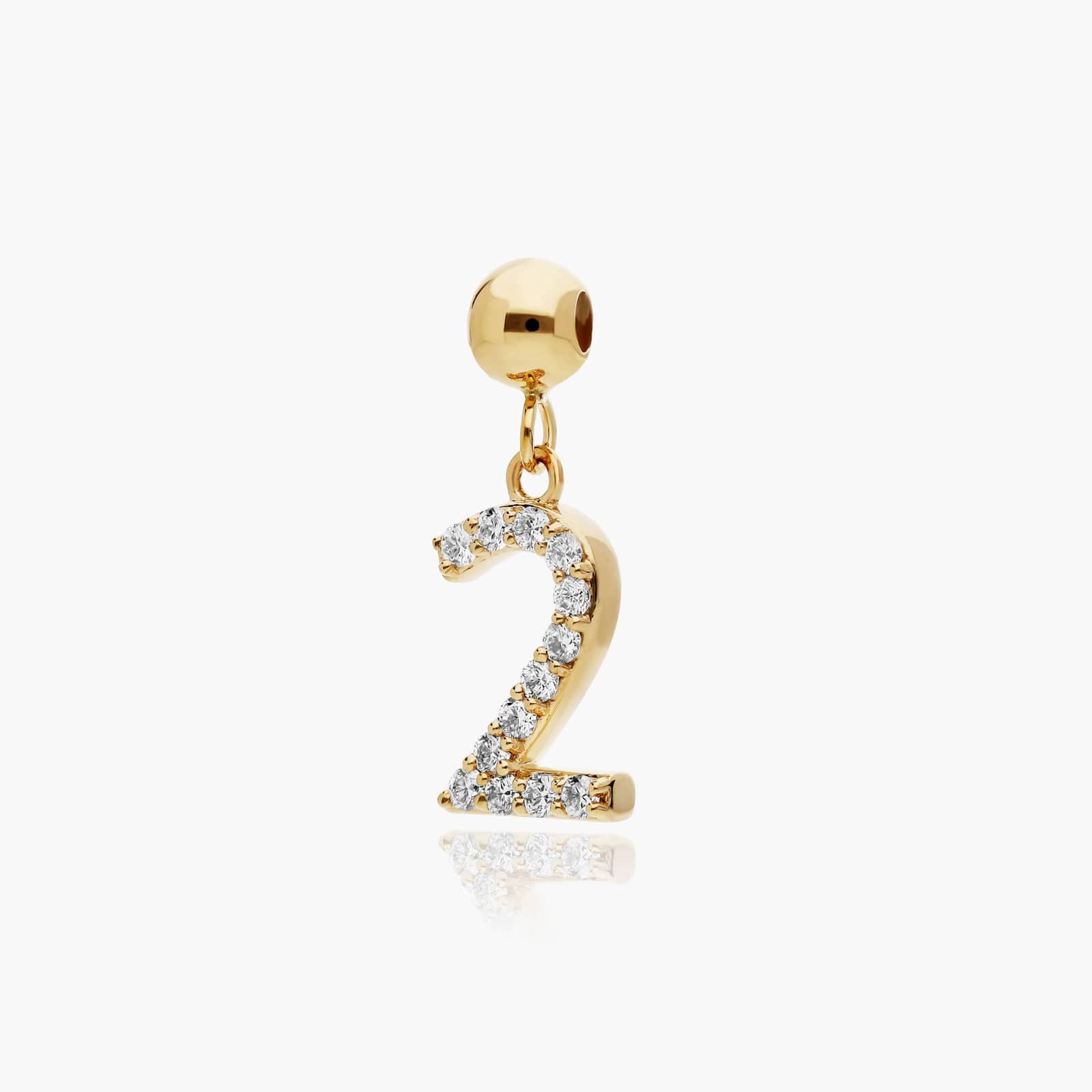 Number 2 Lab-Grown Diamond Charm In 14K Yellow Gold