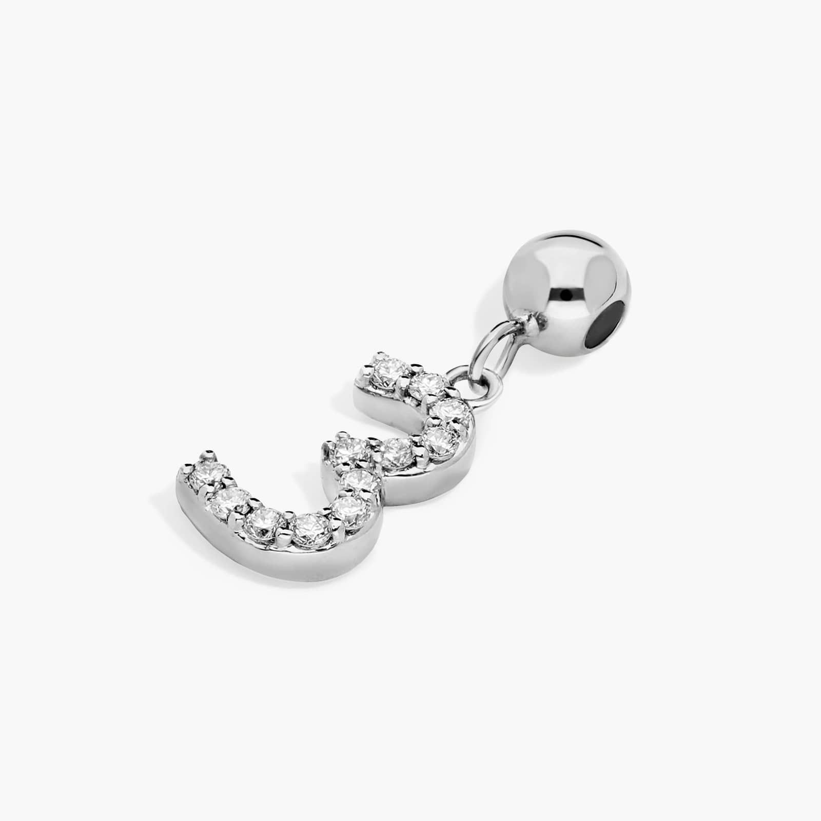 Number 3 Lab-Grown Diamond Charm In 14K White Gold