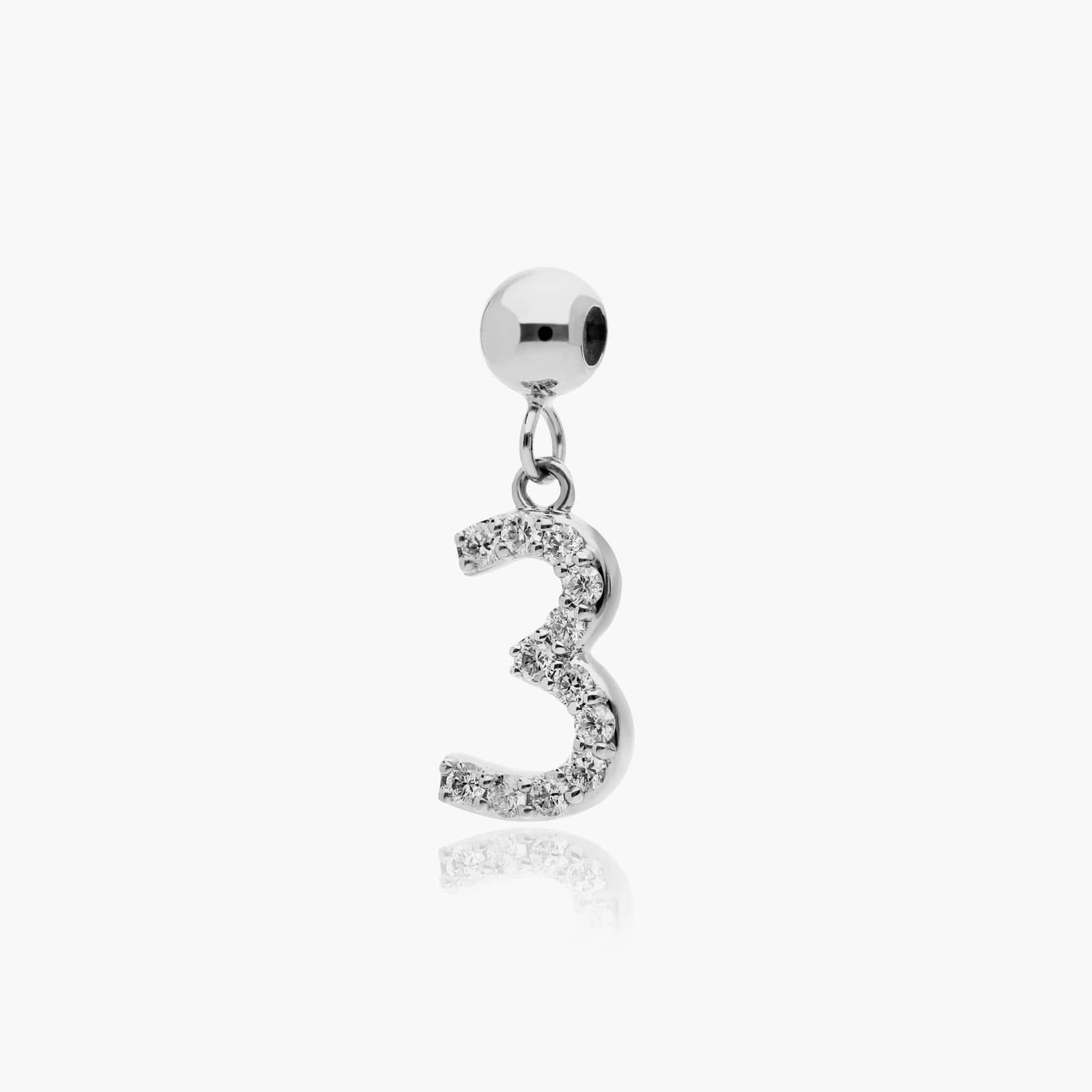 Number 3 Lab-Grown Diamond Charm In 14K White Gold