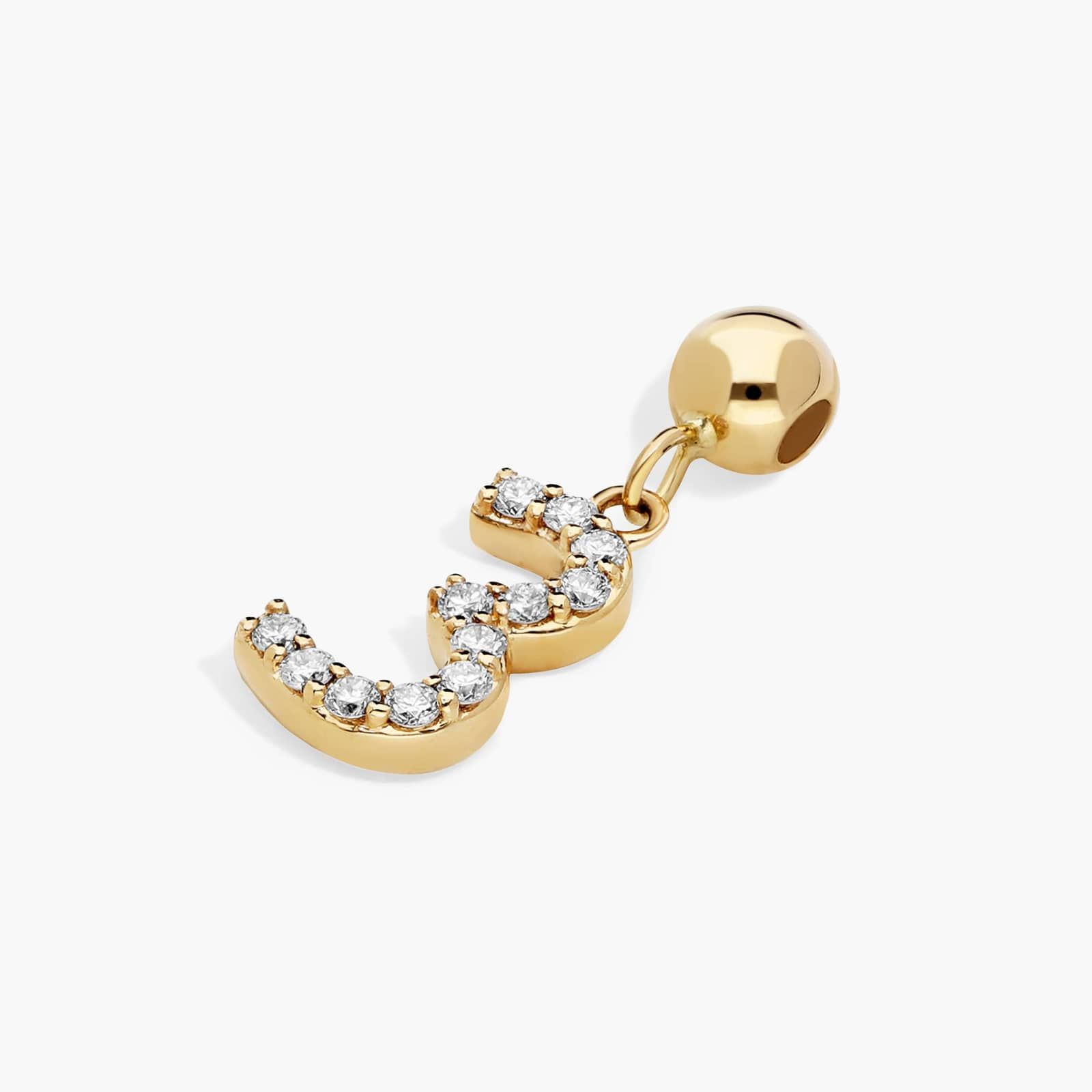 Number 3 Lab-Grown Diamond Charm In 14K Yellow Gold