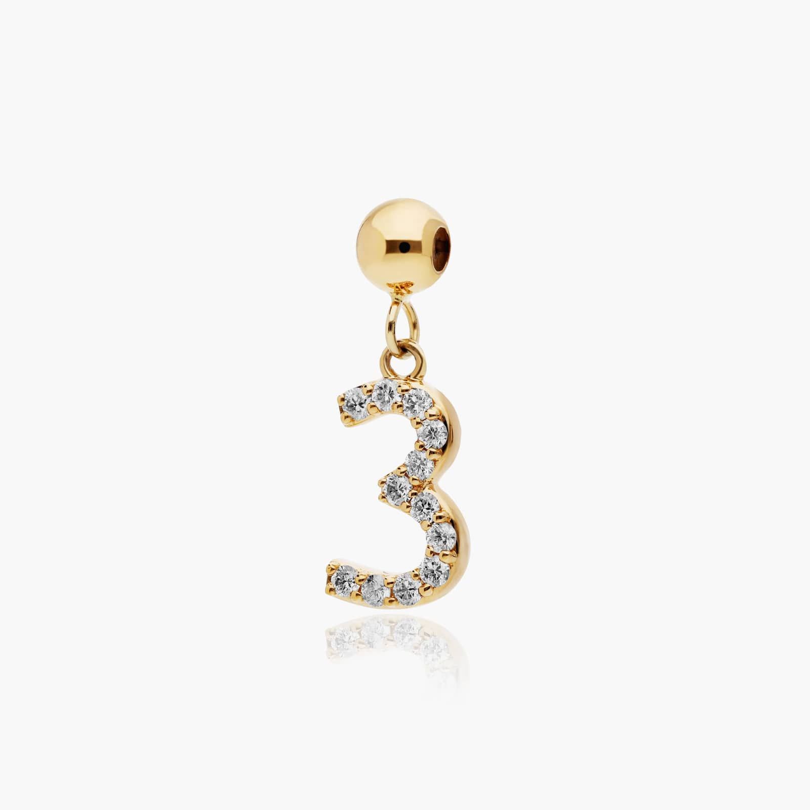 Number 3 Lab-Grown Diamond Charm In 14K Yellow Gold