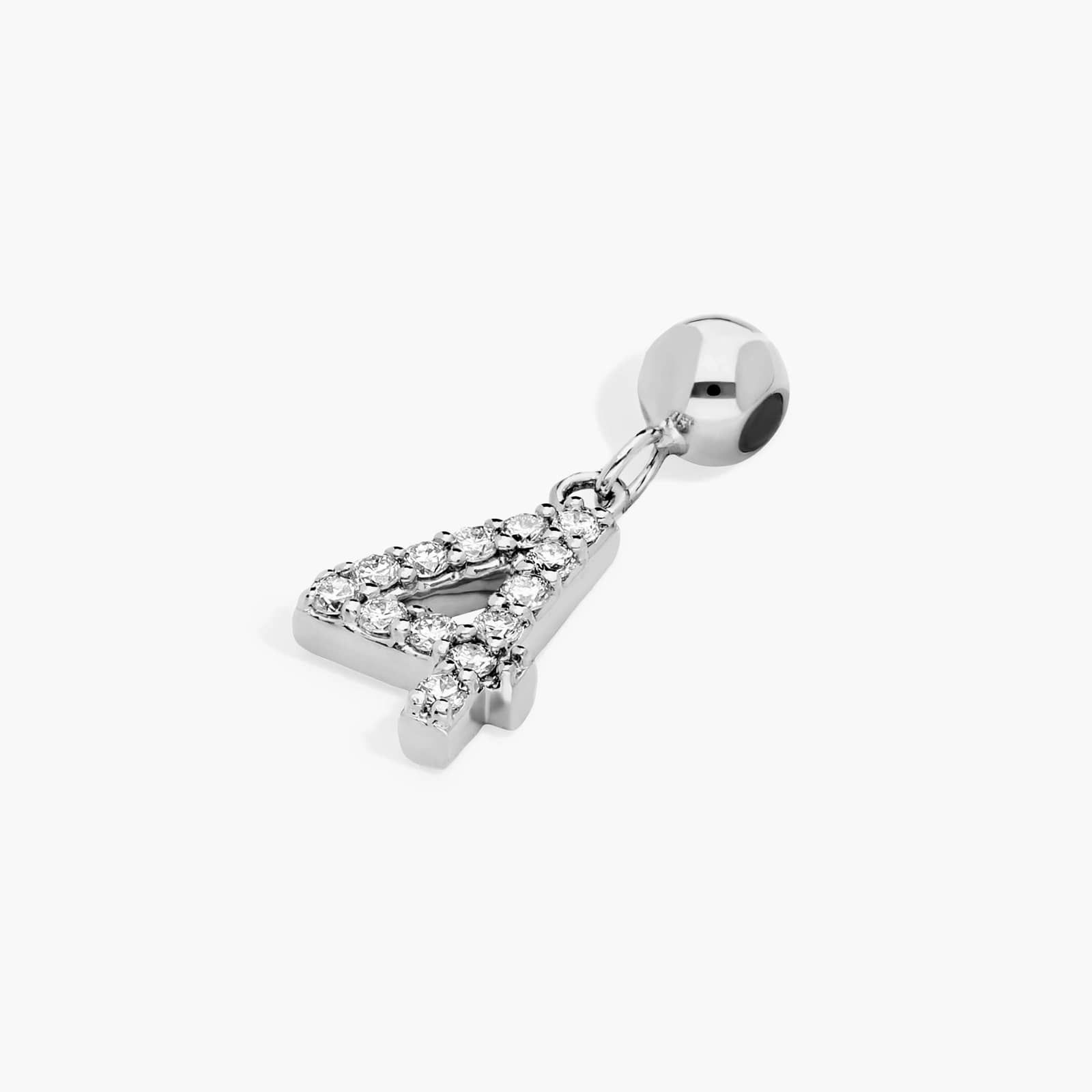 Number 4 Lab-Grown Diamond Charm In 14K White Gold