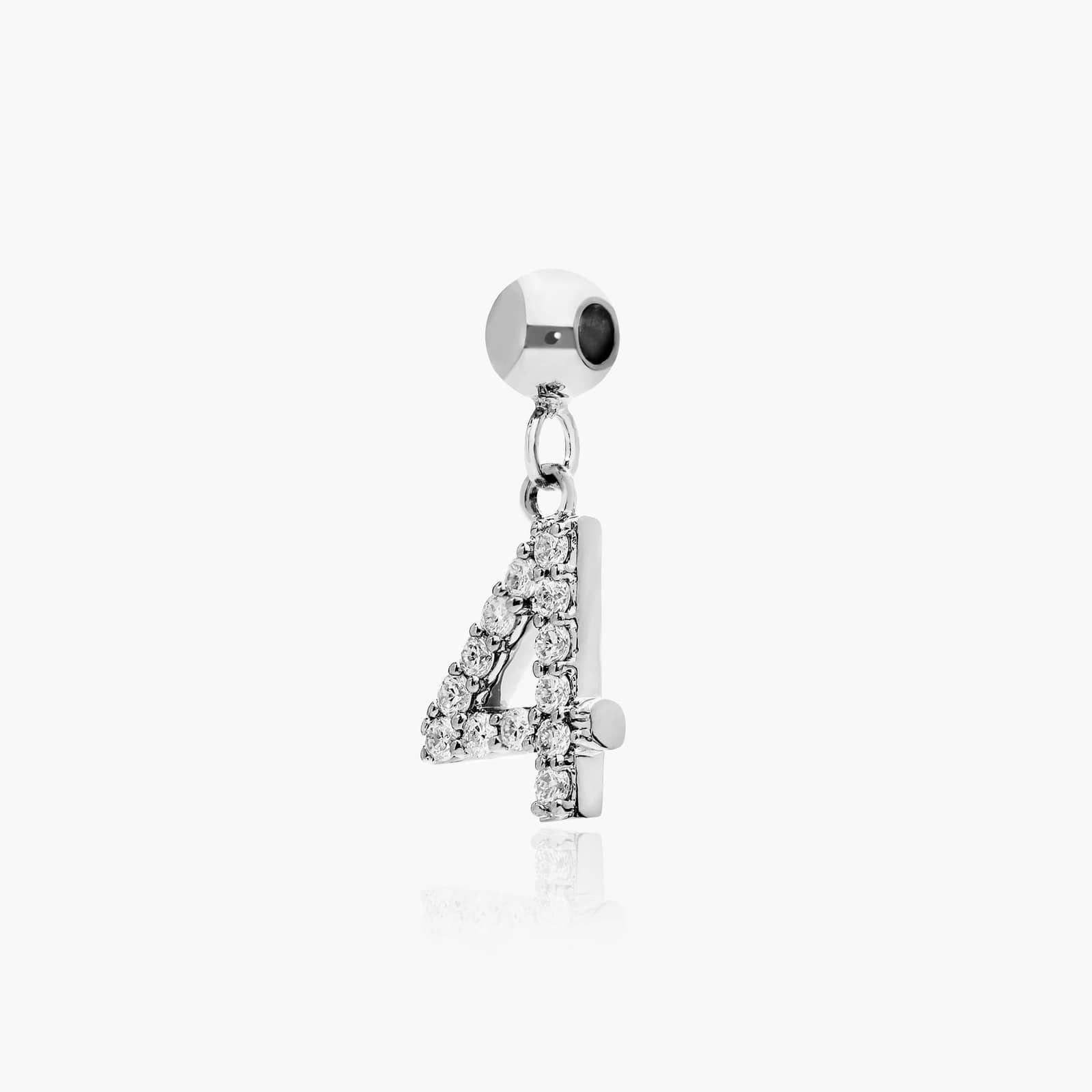 Number 4 Lab-Grown Diamond Charm In 14K White Gold