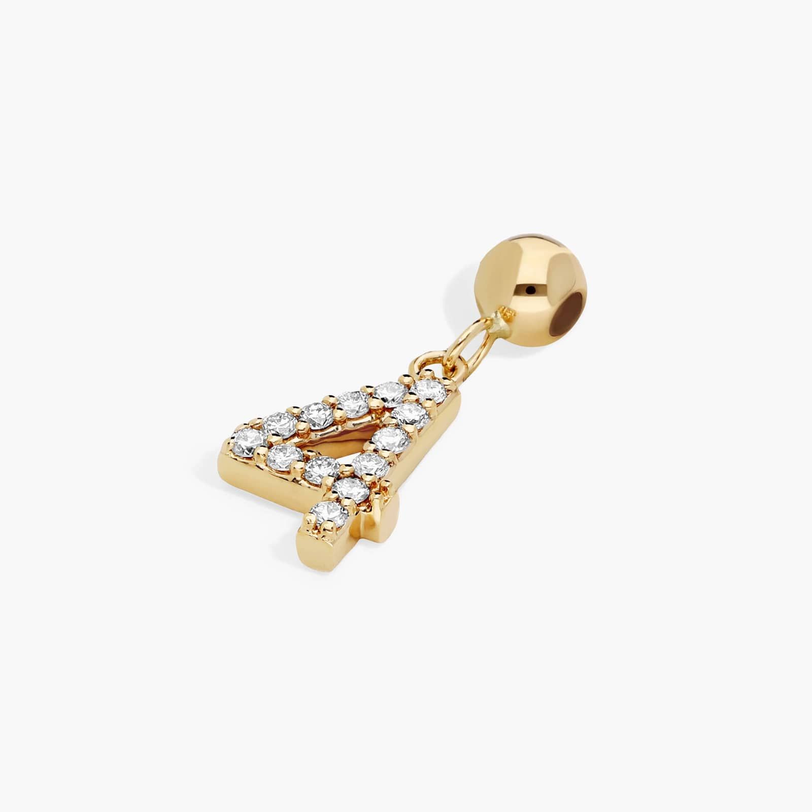Number 4 Lab-Grown Diamond Charm In 14K Yellow Gold