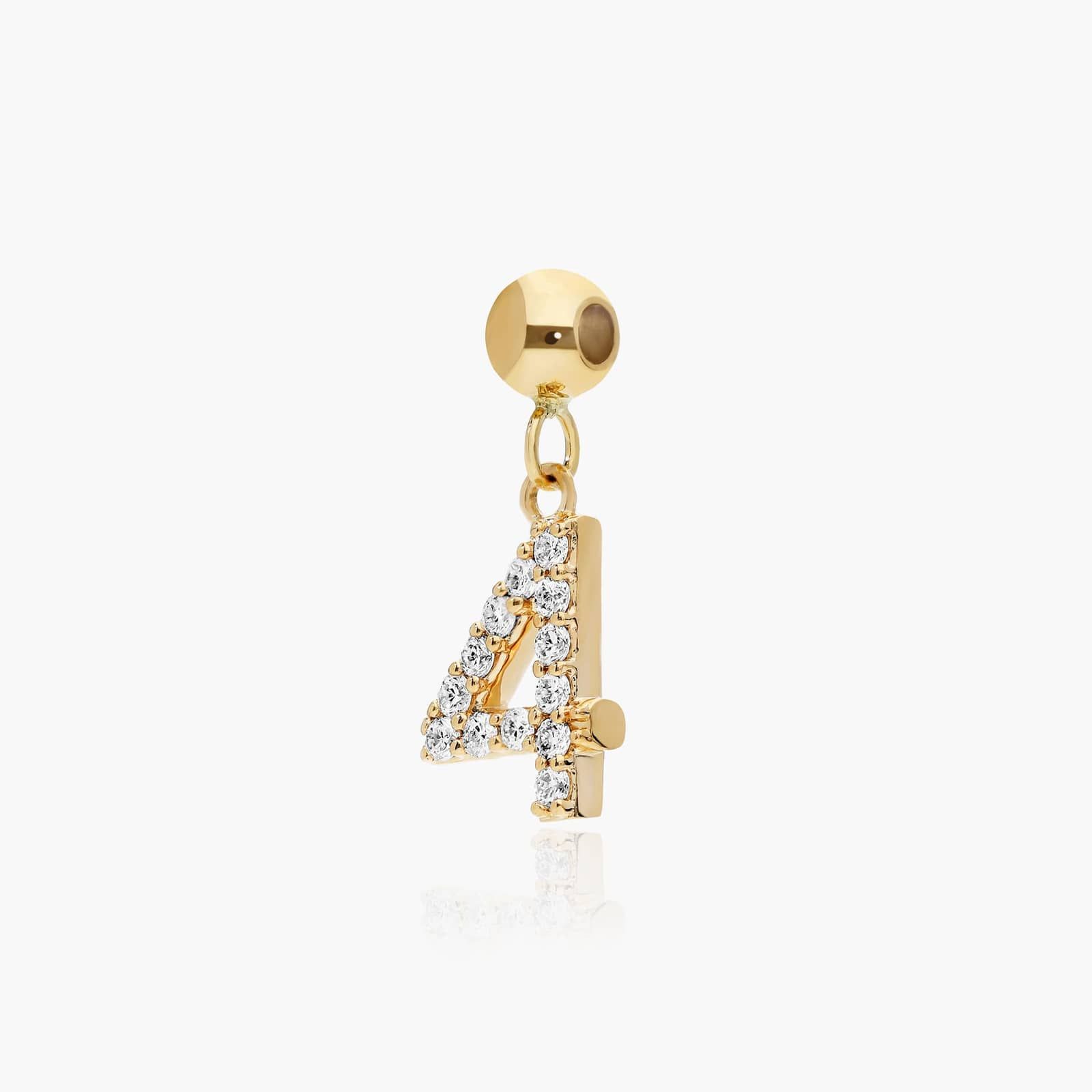 Number 4 Lab-Grown Diamond Charm In 14K Yellow Gold