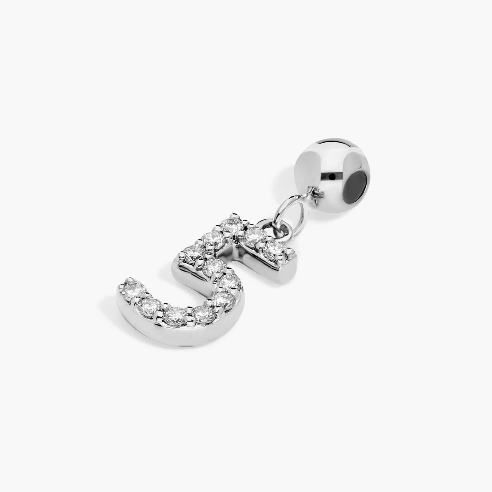 Number 5 Lab-Grown Diamond Charm In 14K White Gold