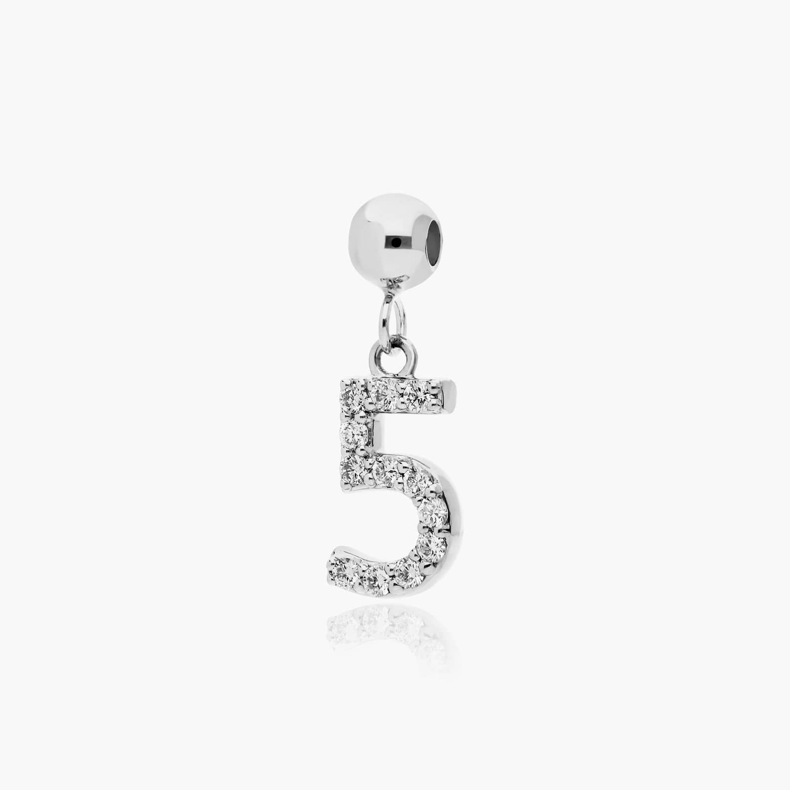 Number 5 Lab-Grown Diamond Charm In 14K White Gold
