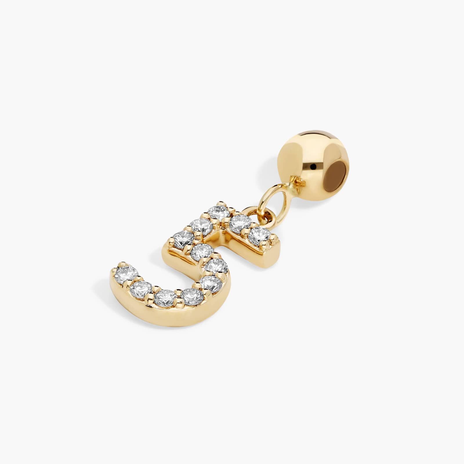 Number 5 Lab-Grown Diamond Charm In 14K Yellow Gold